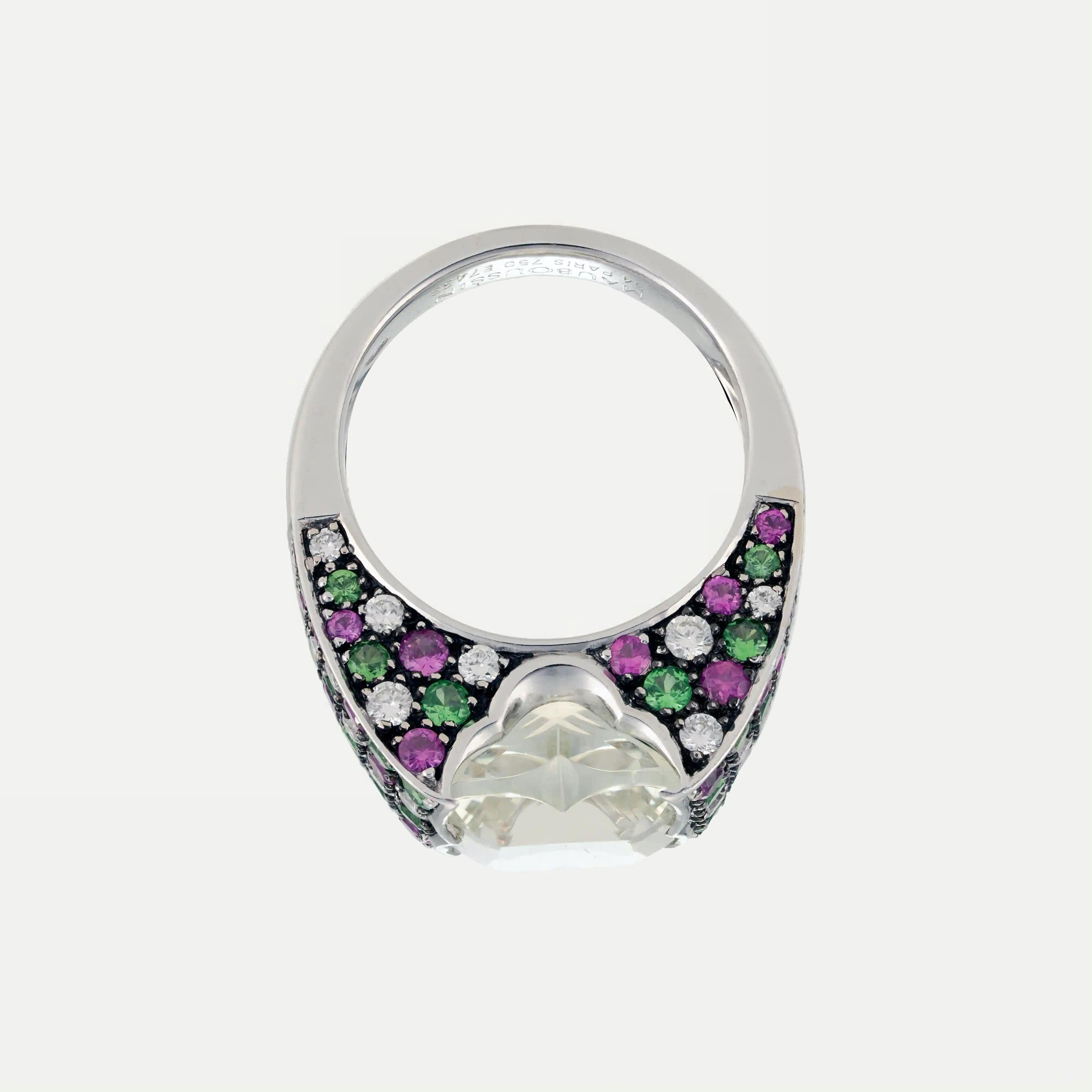 Mauboussin gold ring with aquamarine, rubies, emeralds and diamonds In Good Condition In Lisboa, PT