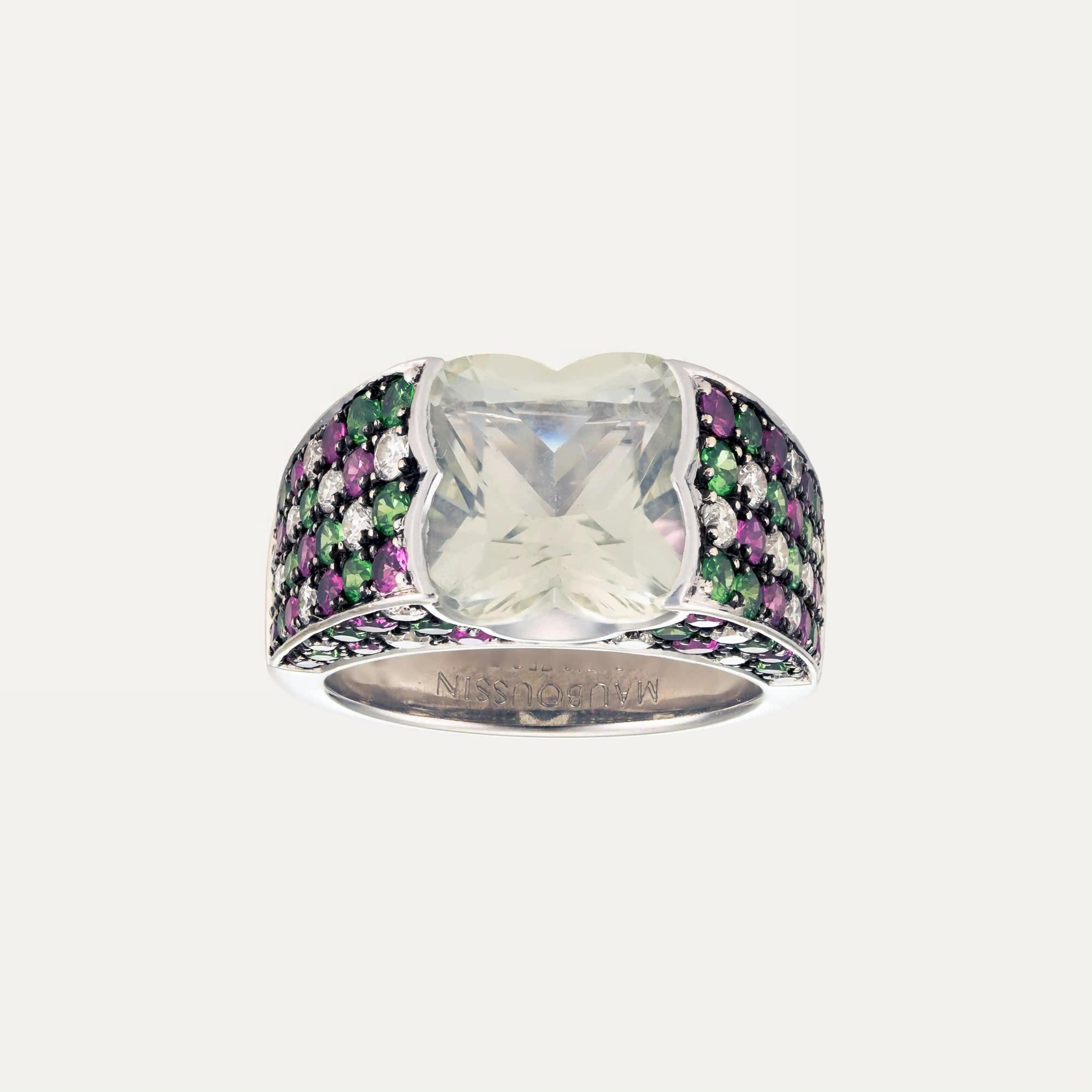 Mauboussin gold ring with aquamarine, rubies, emeralds and diamonds 2