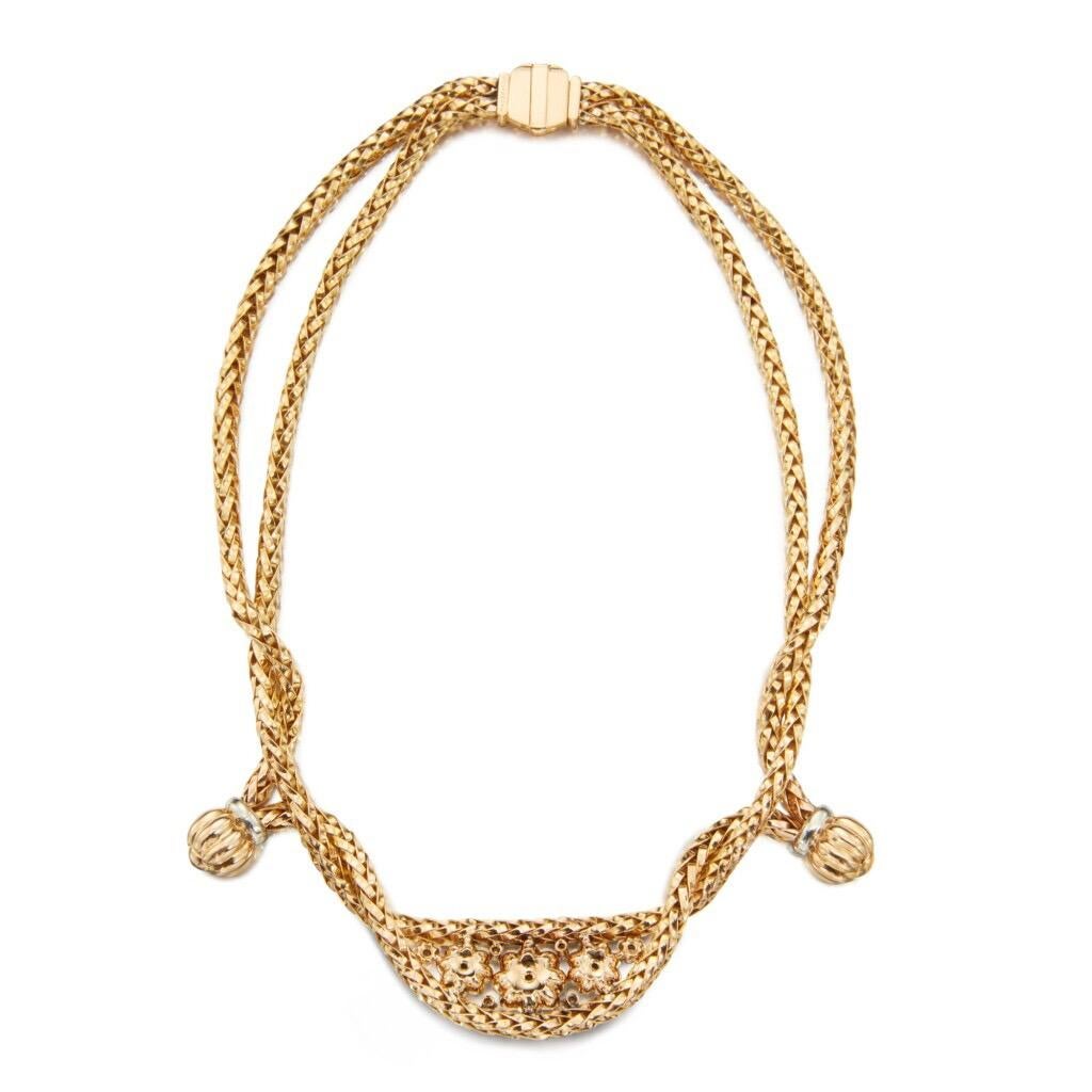 Single Cut Mauboussin Gold Rope-Twist Necklace with Single-Cut Diamonds For Sale