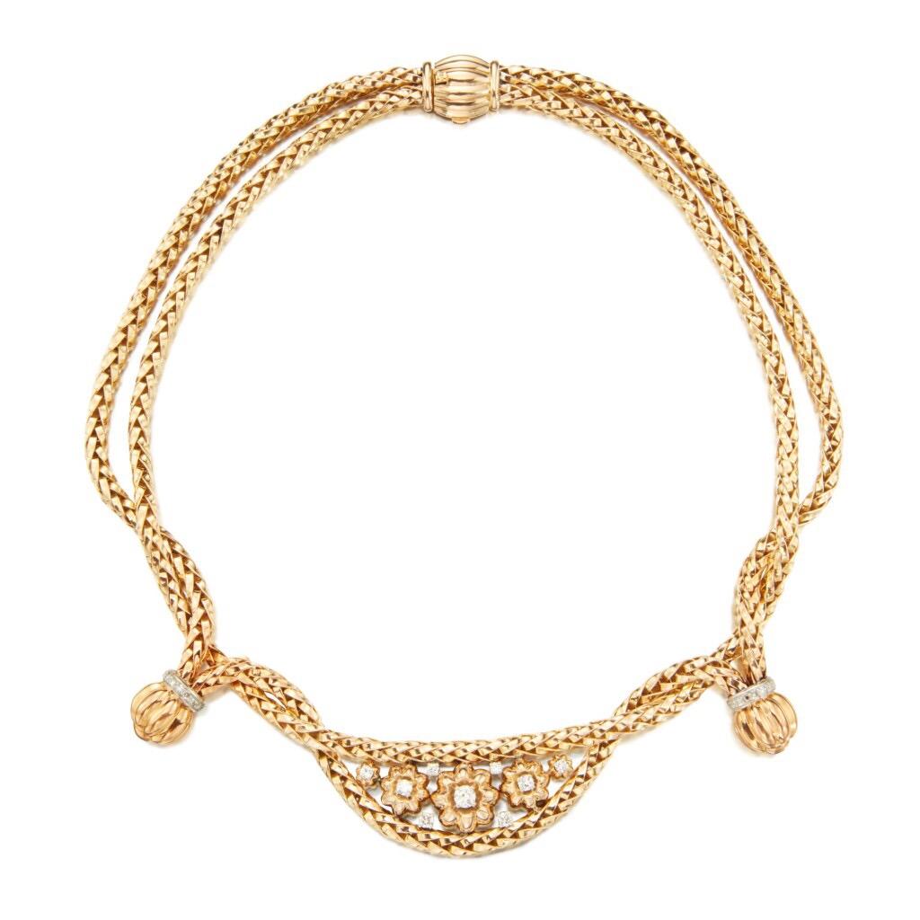 Mauboussin Gold Rope-Twist Necklace with Single-Cut Diamonds In Excellent Condition For Sale In New York, NY
