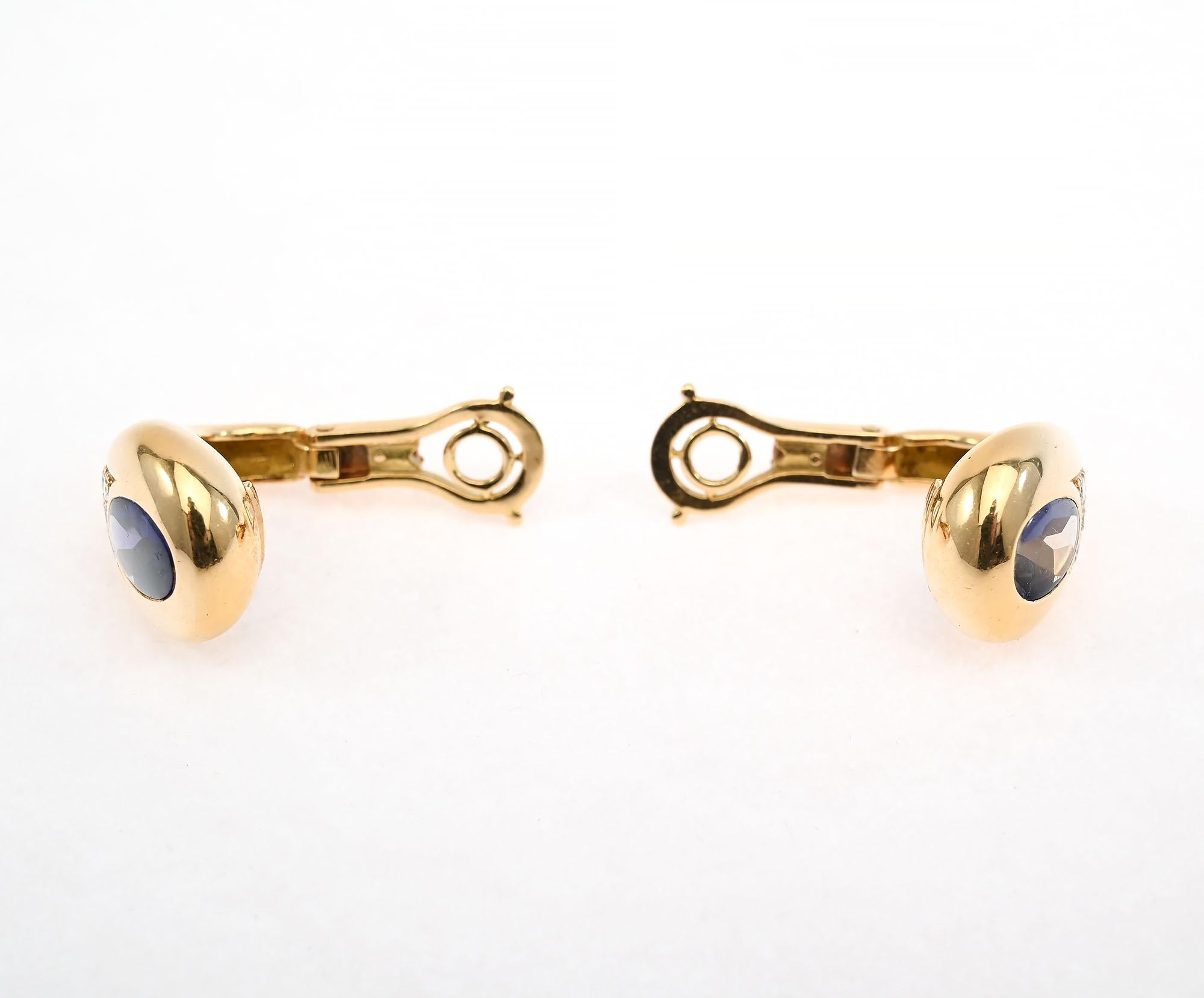 Mauboussin Iolite and Diamond Gold Earrings In Excellent Condition For Sale In Darnestown, MD
