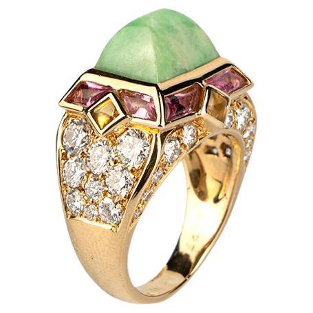 Mauboussin Jadeite, Diamond, Citrine and Lavender Tourmaline 18k Gold Ring For Sale