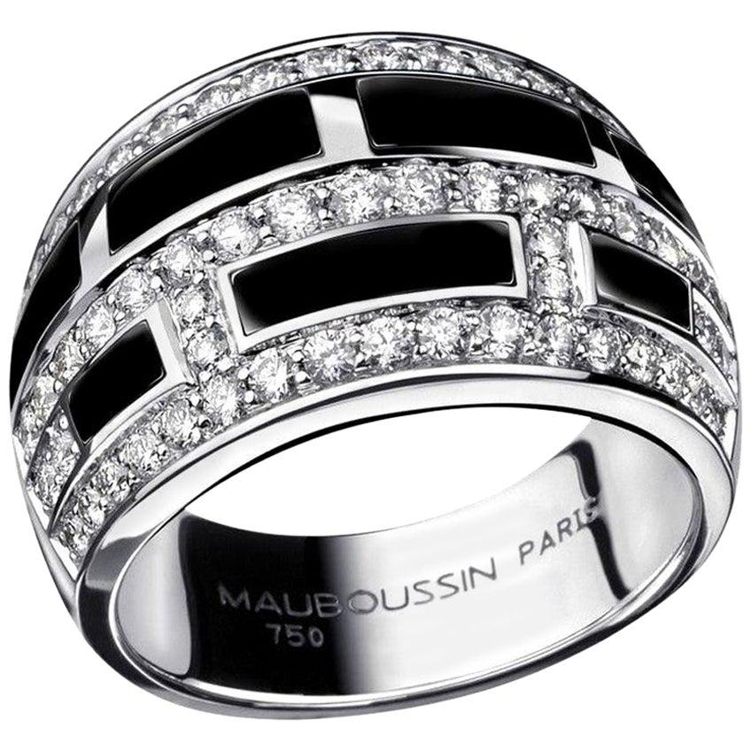Mauboussin “le Vice” Diamonds and Black Lacquer 18 Carat White Gold Ring