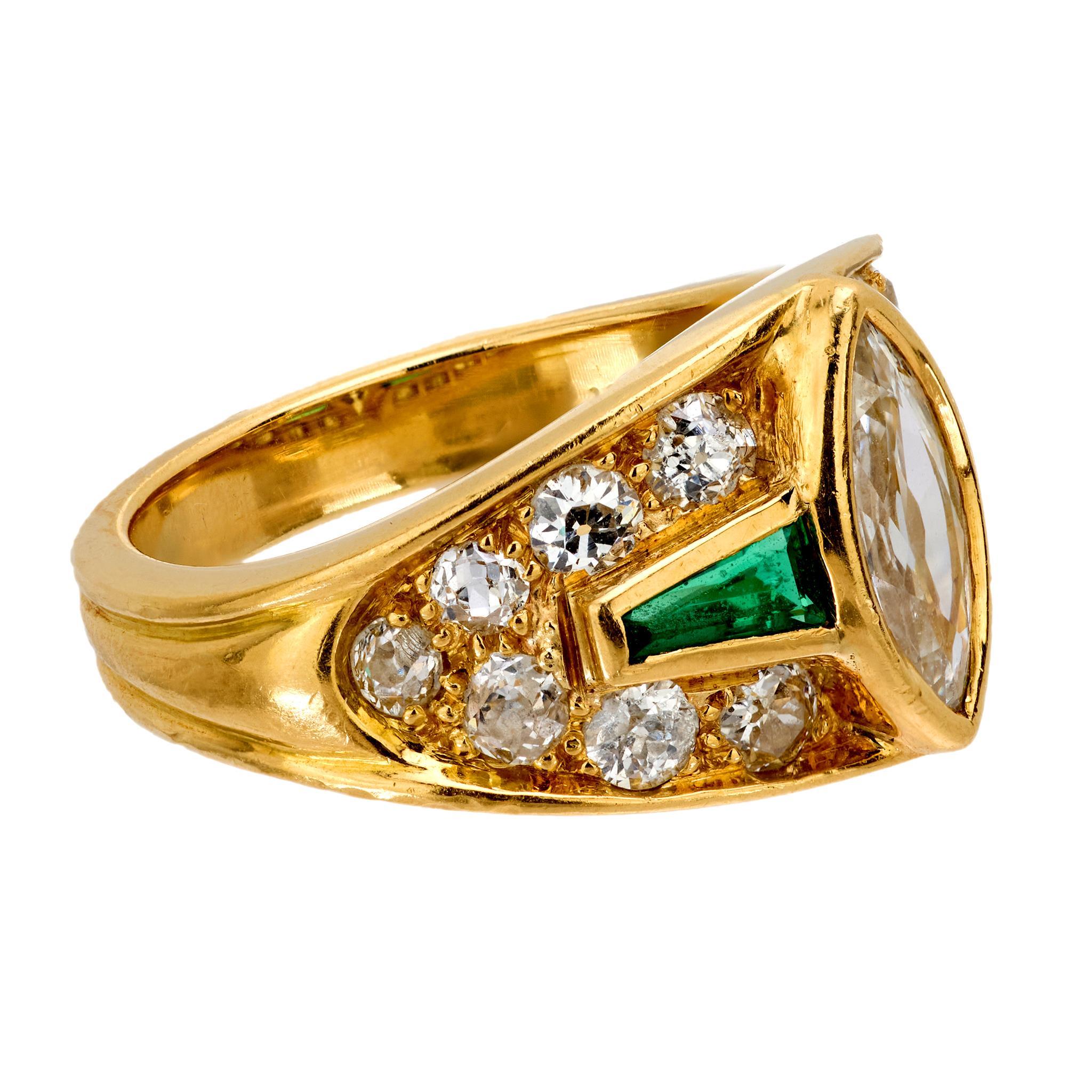 Marquise Cut Mauboussin marquise diamond emerald 18k yellow gold bezel ring
