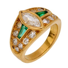 Mauboussin marquise diamond emerald 18k yellow gold bezel ring