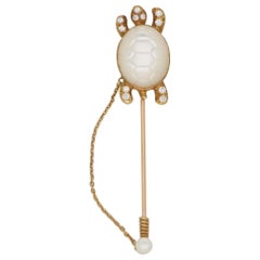 Mauboussin Moonstone and Diamond Turtle Stick Pin / Brooch Set in 18 Karat Gold