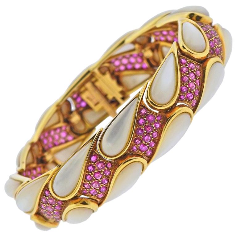 Mauboussin Gold Mother Of Pearl Ruby Bracelet For Sale