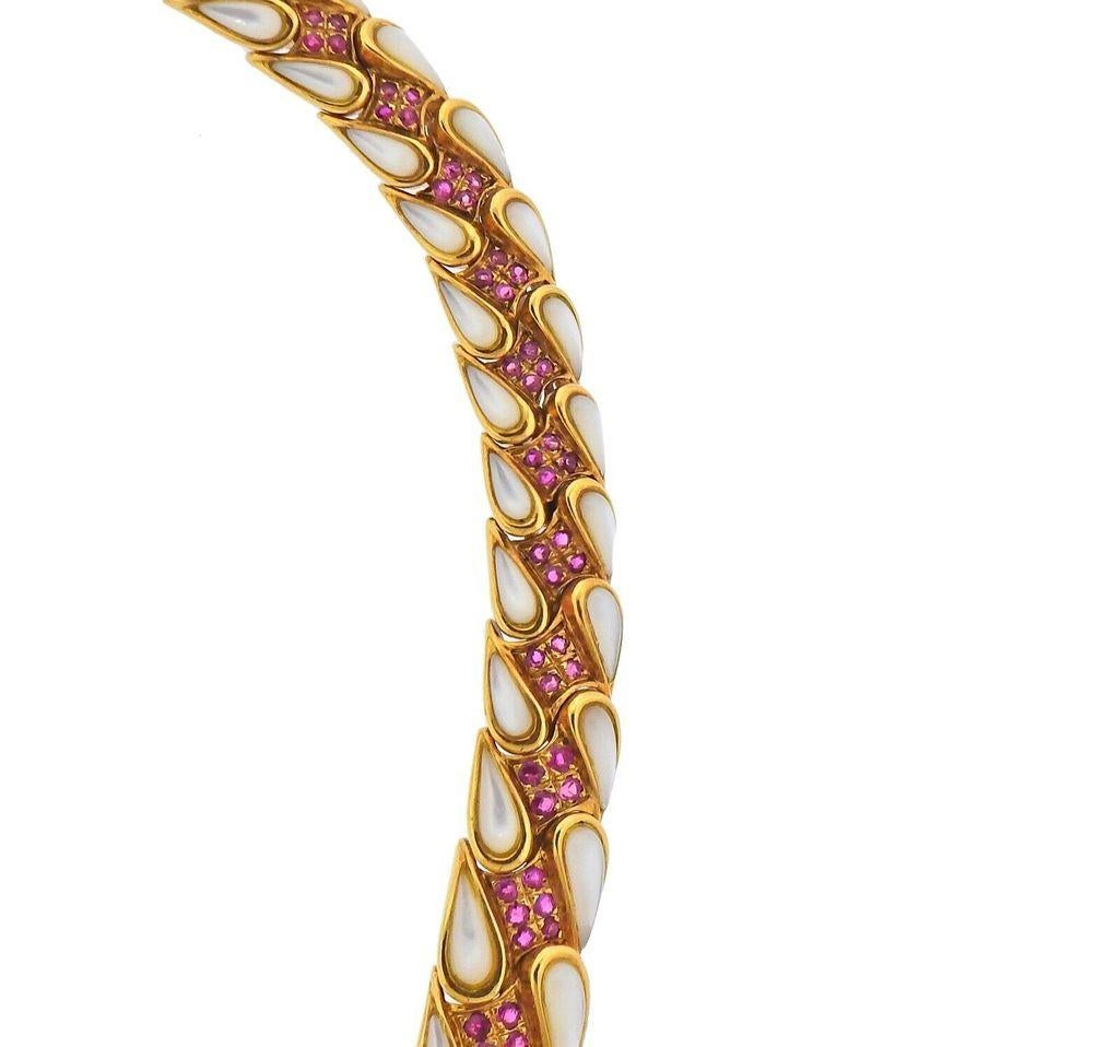 Round Cut Mauboussin Gold Mother Of Pearl Ruby Necklace