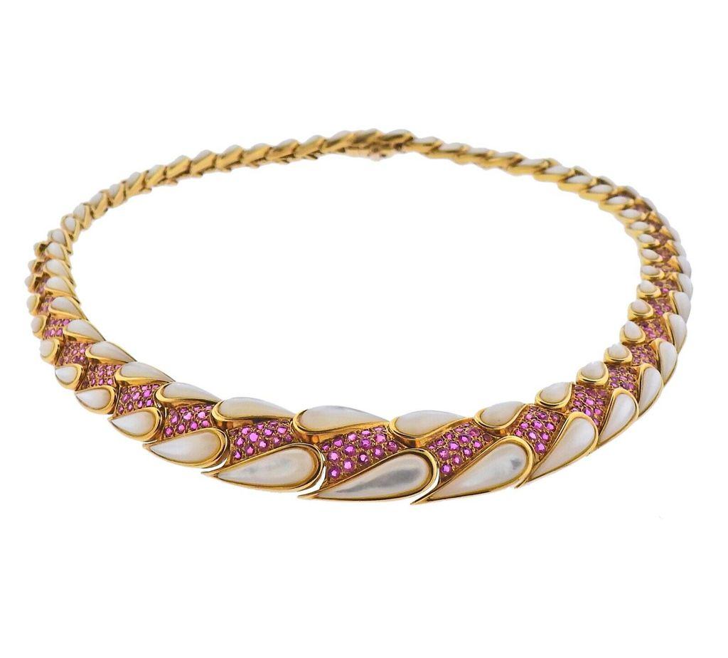 Mauboussin Gold Mother Of Pearl Ruby Necklace In Excellent Condition In Lambertville, NJ