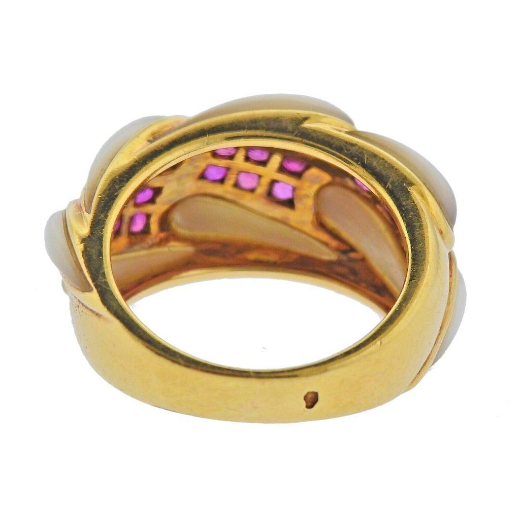 Round Cut Mauboussin Gold Mother Of Pearl Ruby Ring For Sale