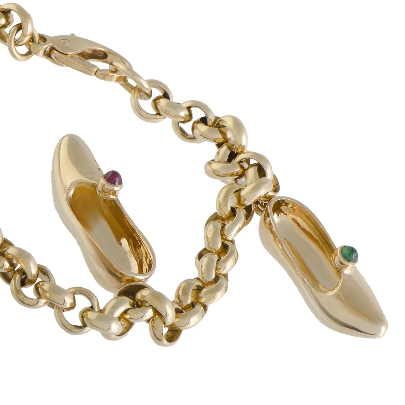 Mauboussin Multi Gemstone Dainty Slipper Gold Charm Bracelet In Excellent Condition In Southampton, PA