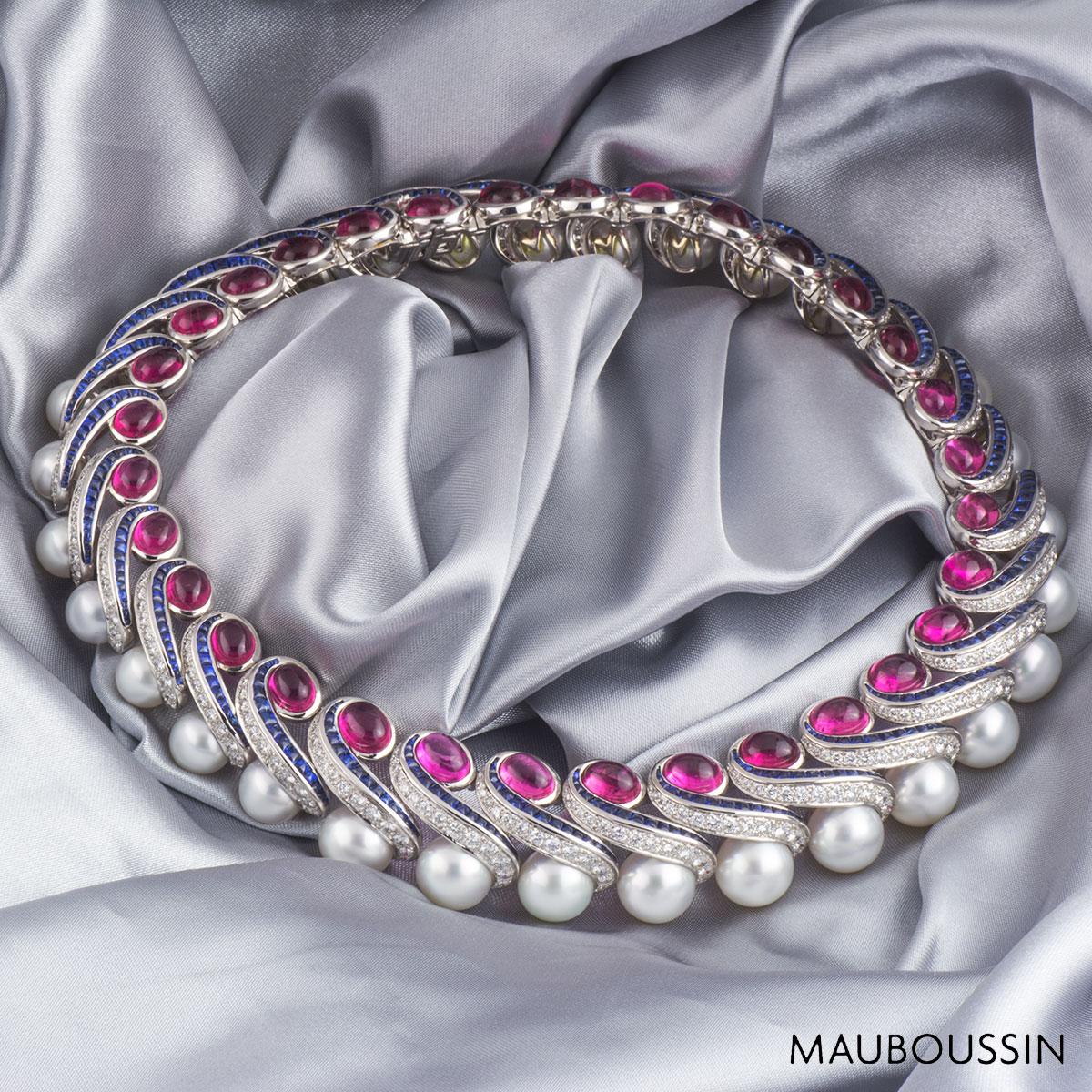 Mauboussin Multi-Gemstone Diamond and Sapphire Choker Necklace In Excellent Condition In London, GB