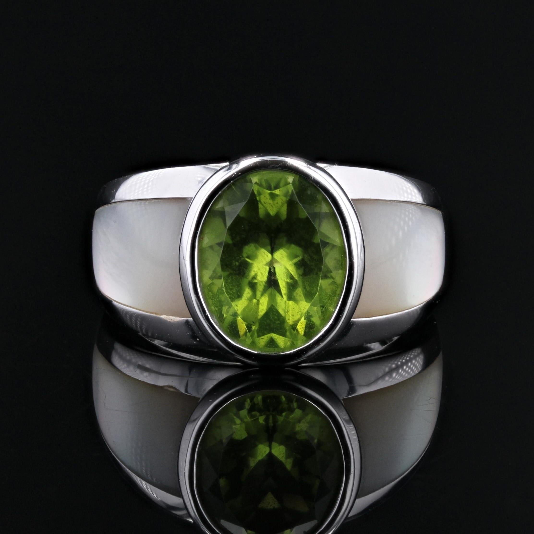 Oval Cut Mauboussin My first Madame Peridot 18 Karat White Gold Ring