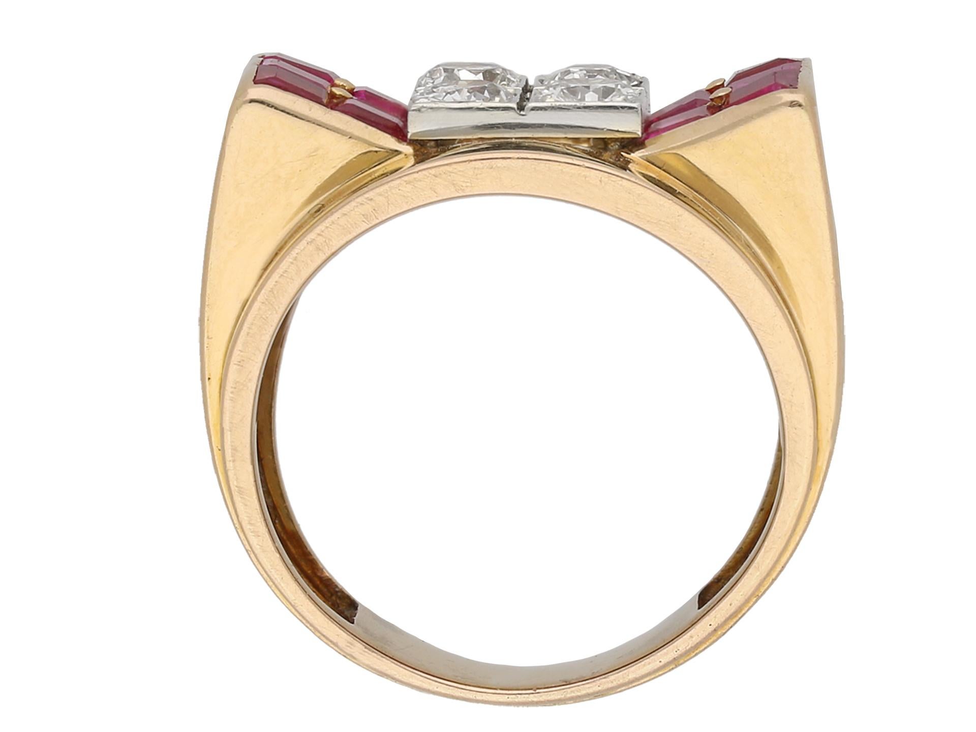 Round Cut Mauboussin Ruby and Diamond Cocktail Ring, French, circa 1940 For Sale
