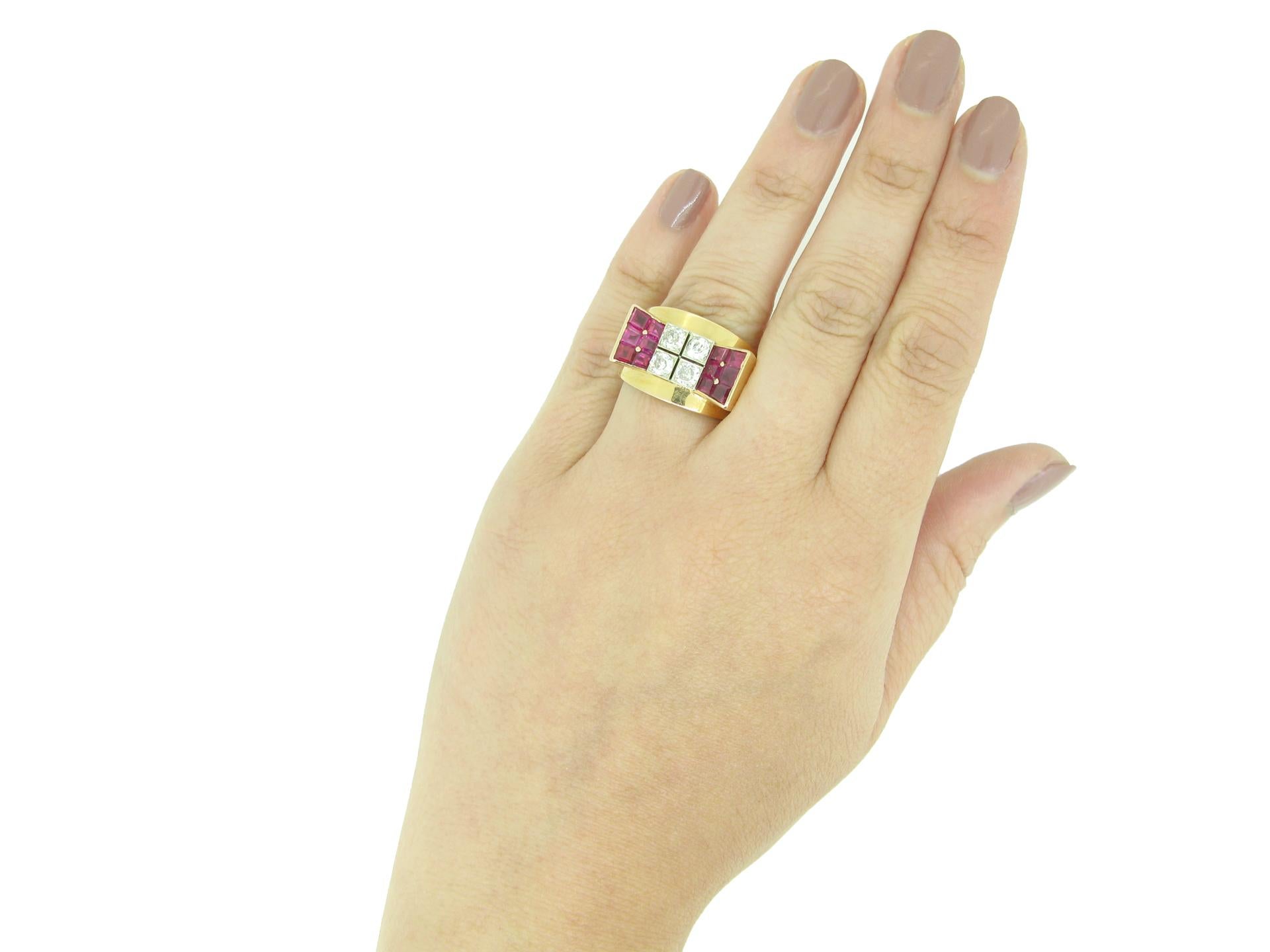 Women's or Men's Mauboussin Ruby and Diamond Cocktail Ring, French, circa 1940 For Sale
