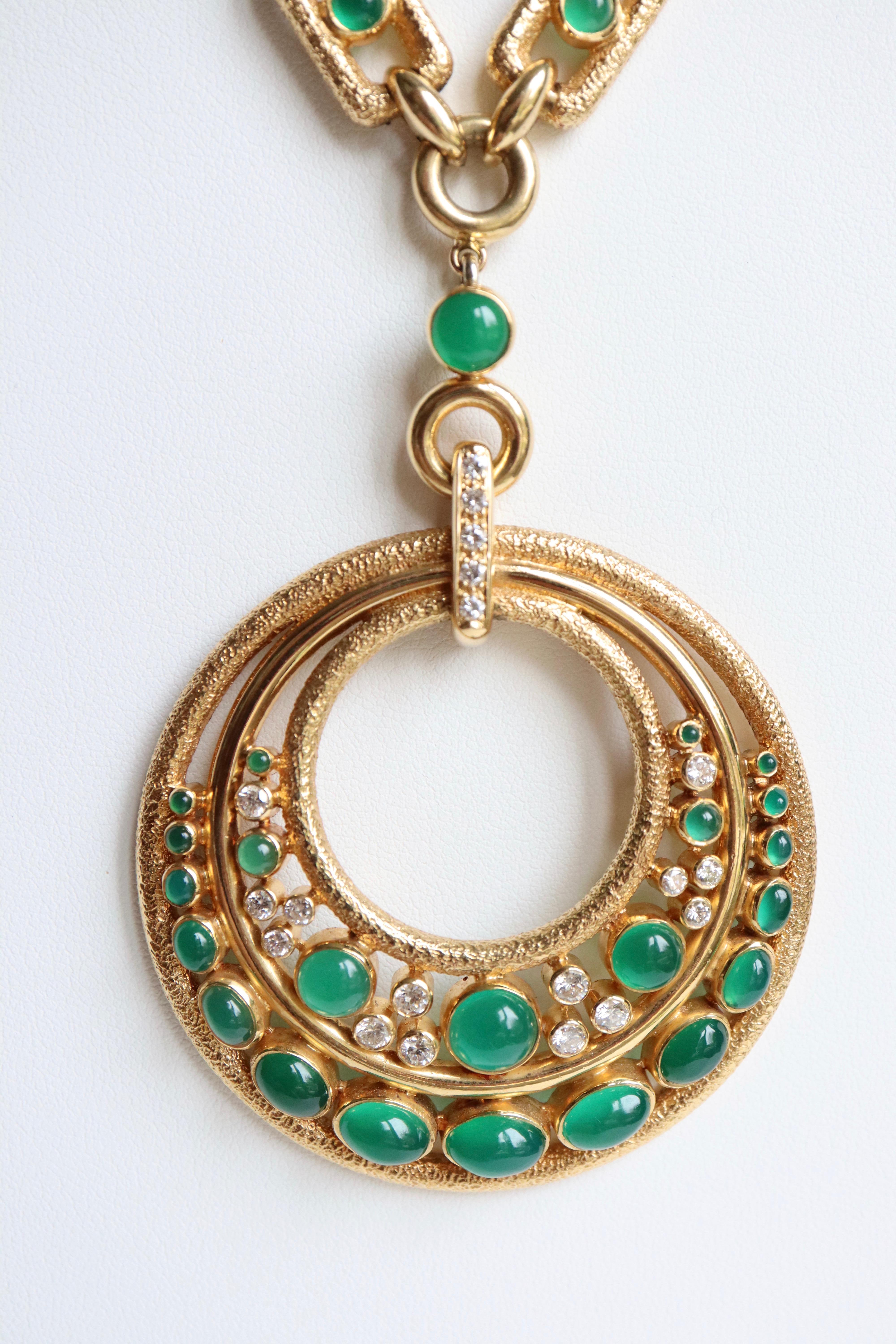 Women's Mauboussin Necklace and Earrings Gold, Diamonds and Chrysoprase Transformable