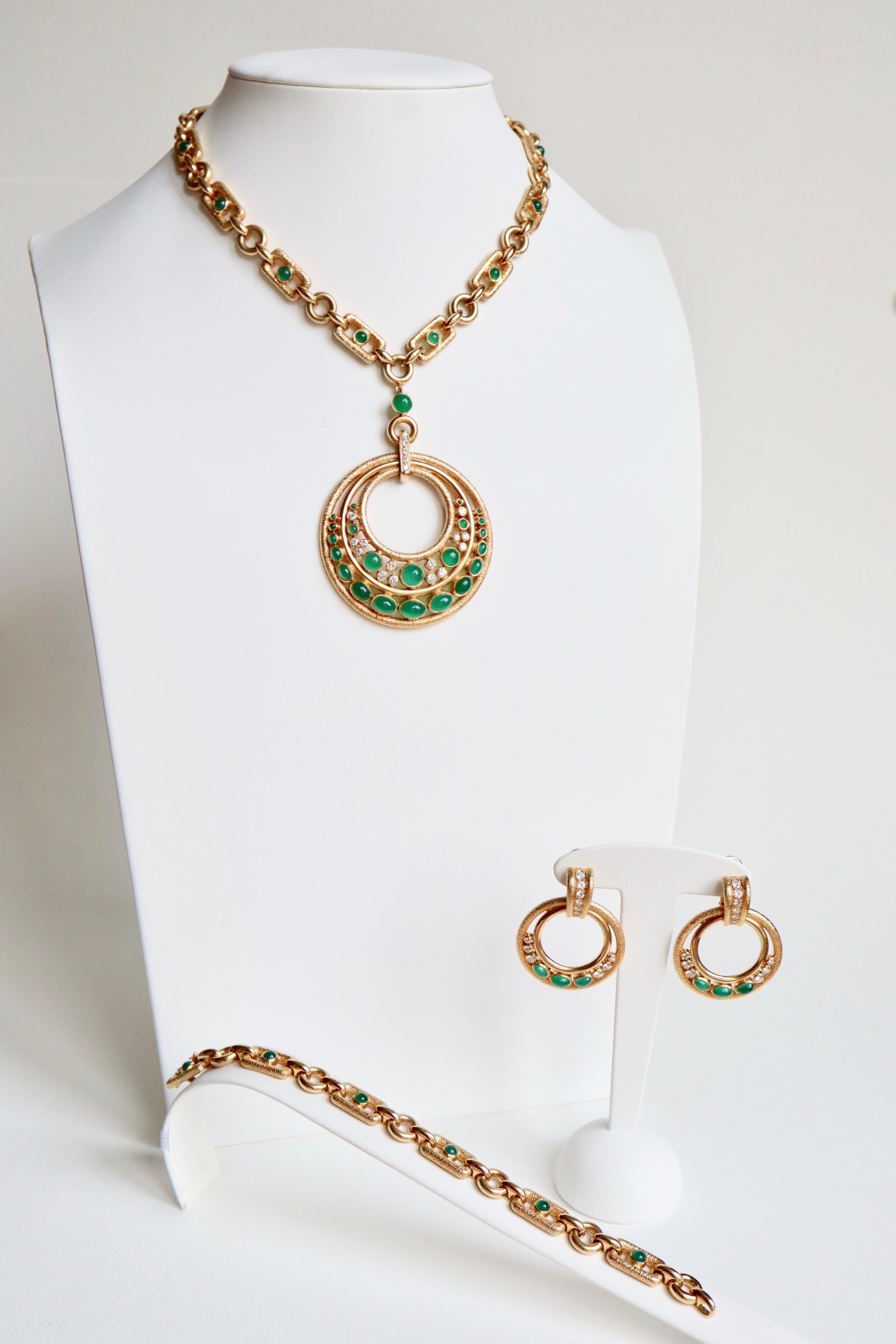 Contemporary Mauboussin Necklace and Earrings Gold, Diamonds and Chrysoprase Transformable