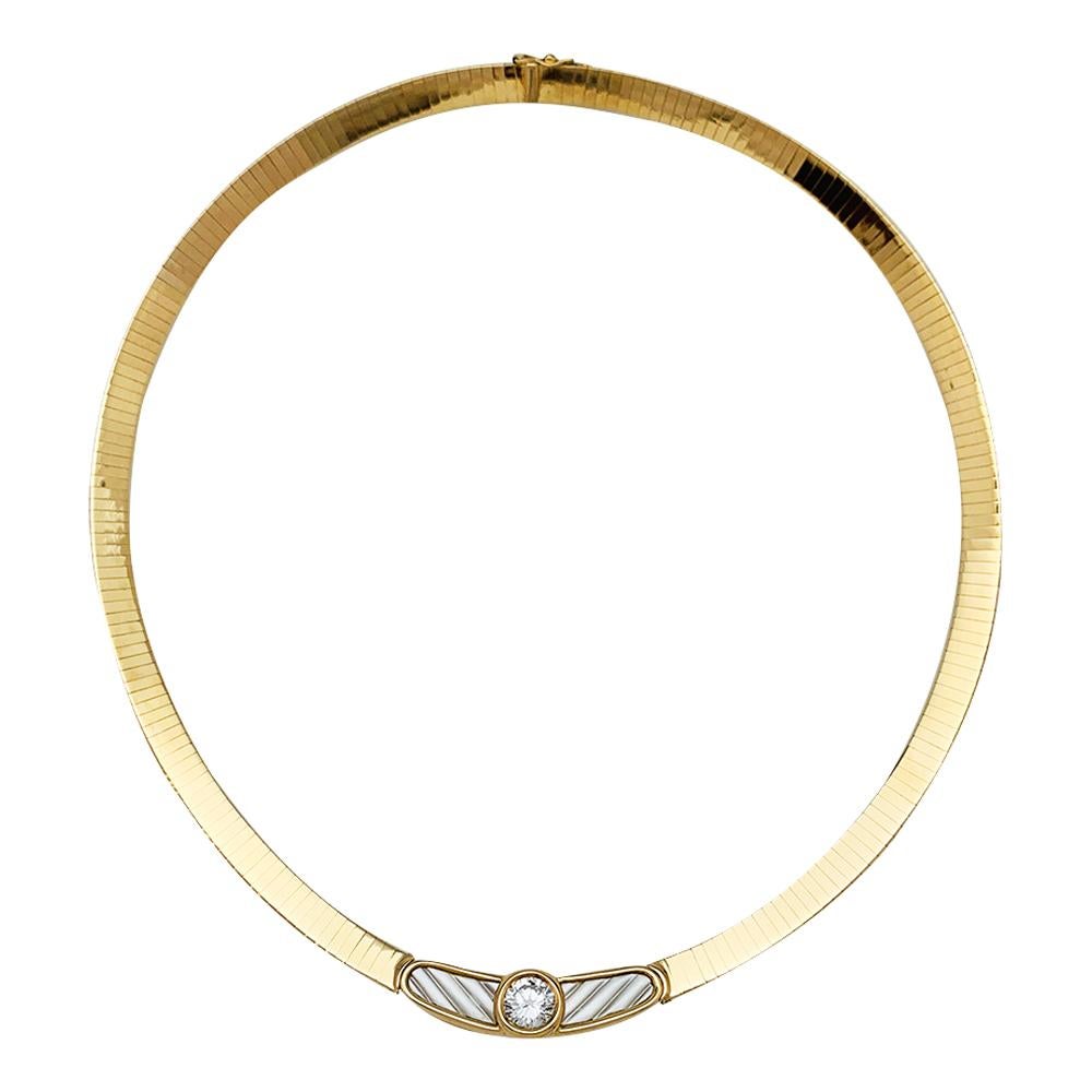 Brilliant Cut Mauboussin Necklace, Yellow Gold, Mother of Pearl and a 1.42 ct Diamond For Sale