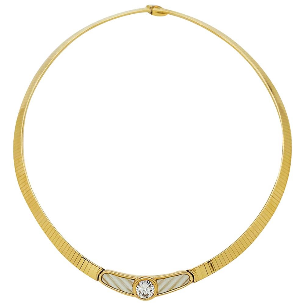 Mauboussin Necklace, Yellow Gold, Mother of Pearl and a 1.42 ct Diamond For Sale