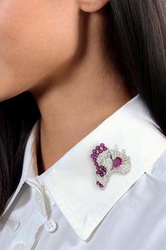 Mauboussin No Heat Burma Ruby Diamond Platinum Vintage Floral Burst Brooch