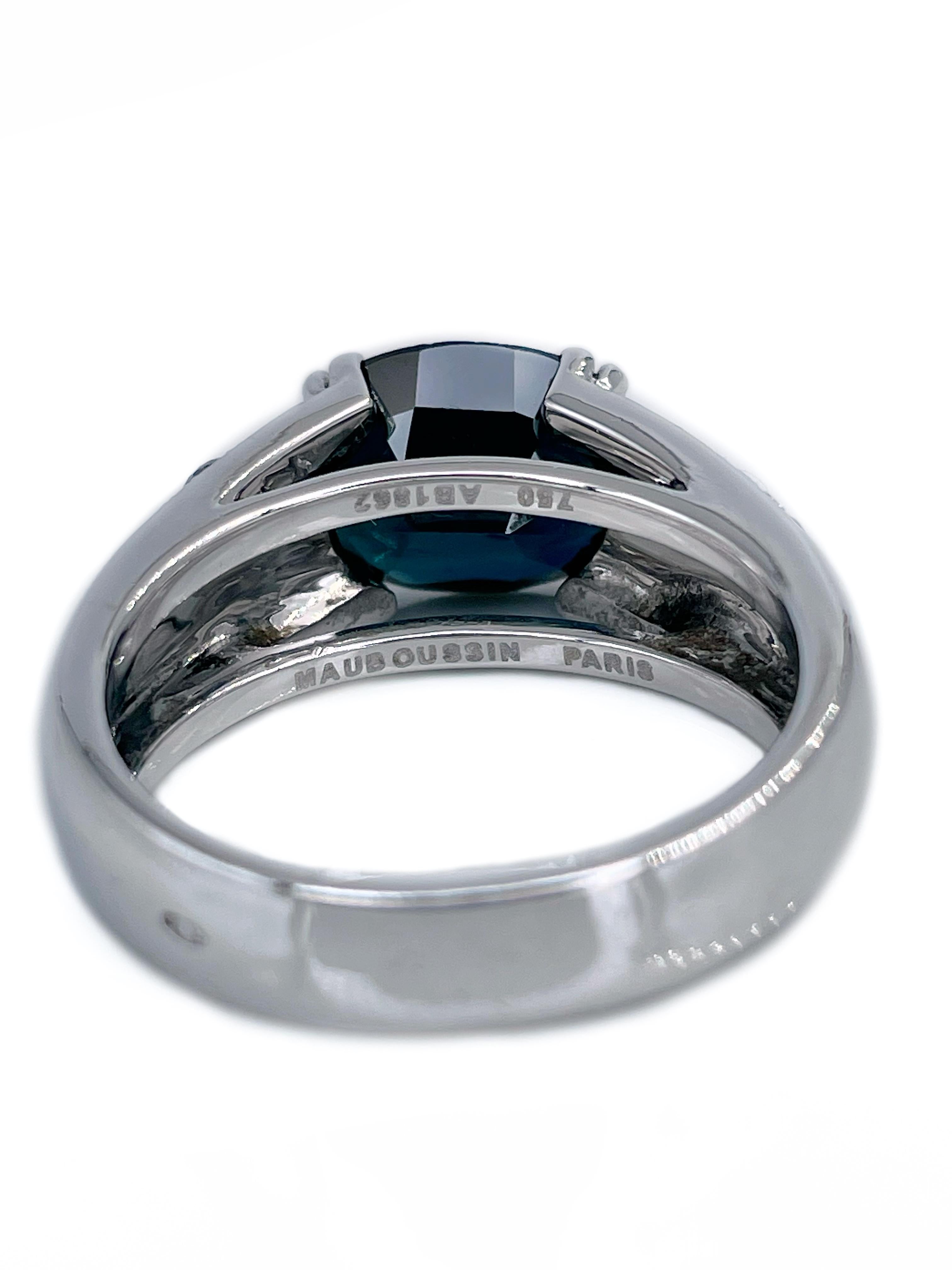 Modern Mauboussin Nuit D’Amour 18 Karat White Gold Blue Sapphire Diamond Ring
