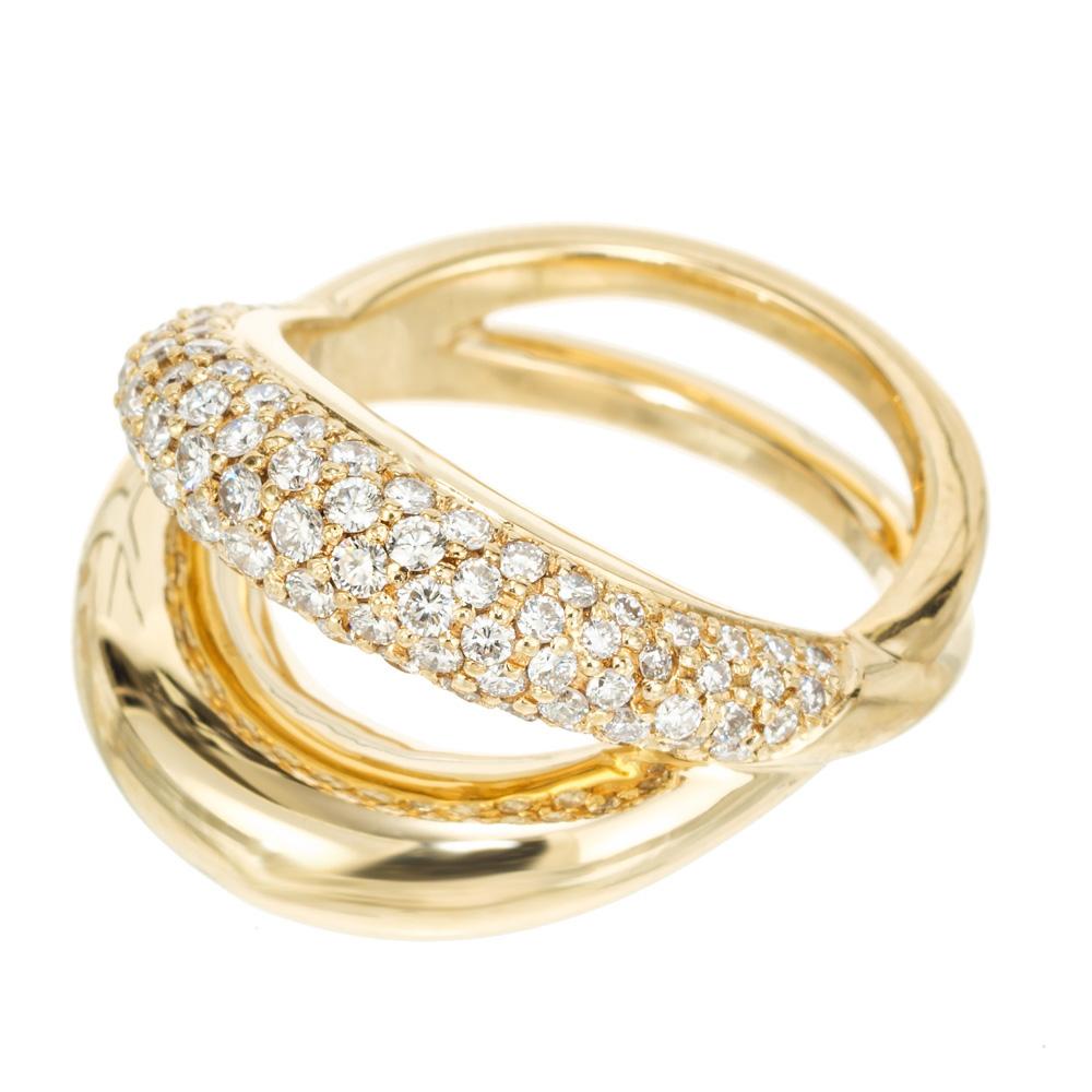 Mauboussin Paris 1,40 Karat runder Diamant Gelbgold Crossover-Ring im Zustand „Gut“ in Stamford, CT