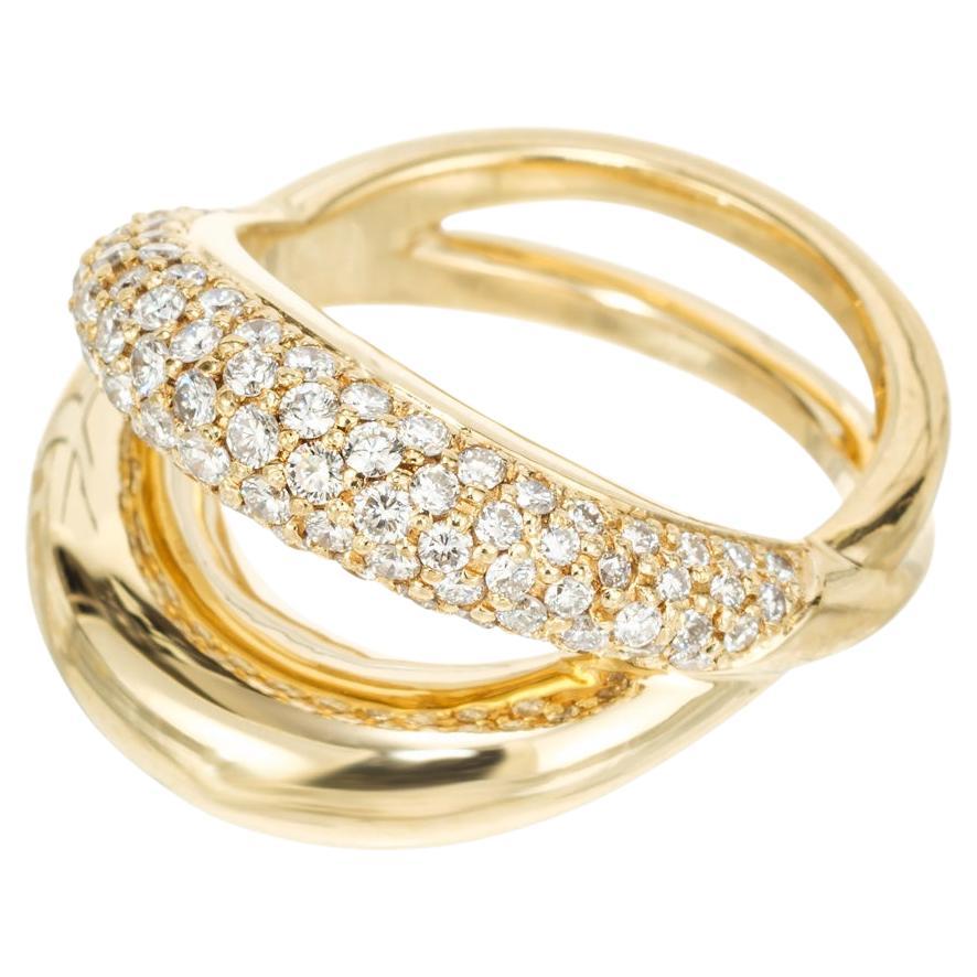 Mauboussin Paris 1.40 Carat Round Diamond Yellow Gold Crossover Band Ring