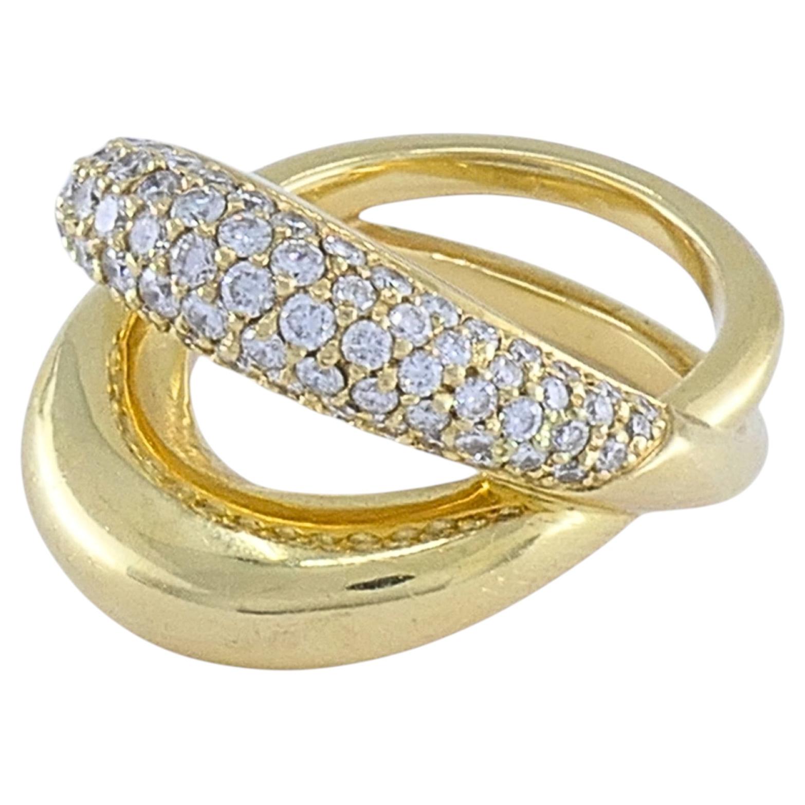 Mauboussin Paris 18k Gold Pavé Diamond Ring, Size 5.25-5.5 For Sale