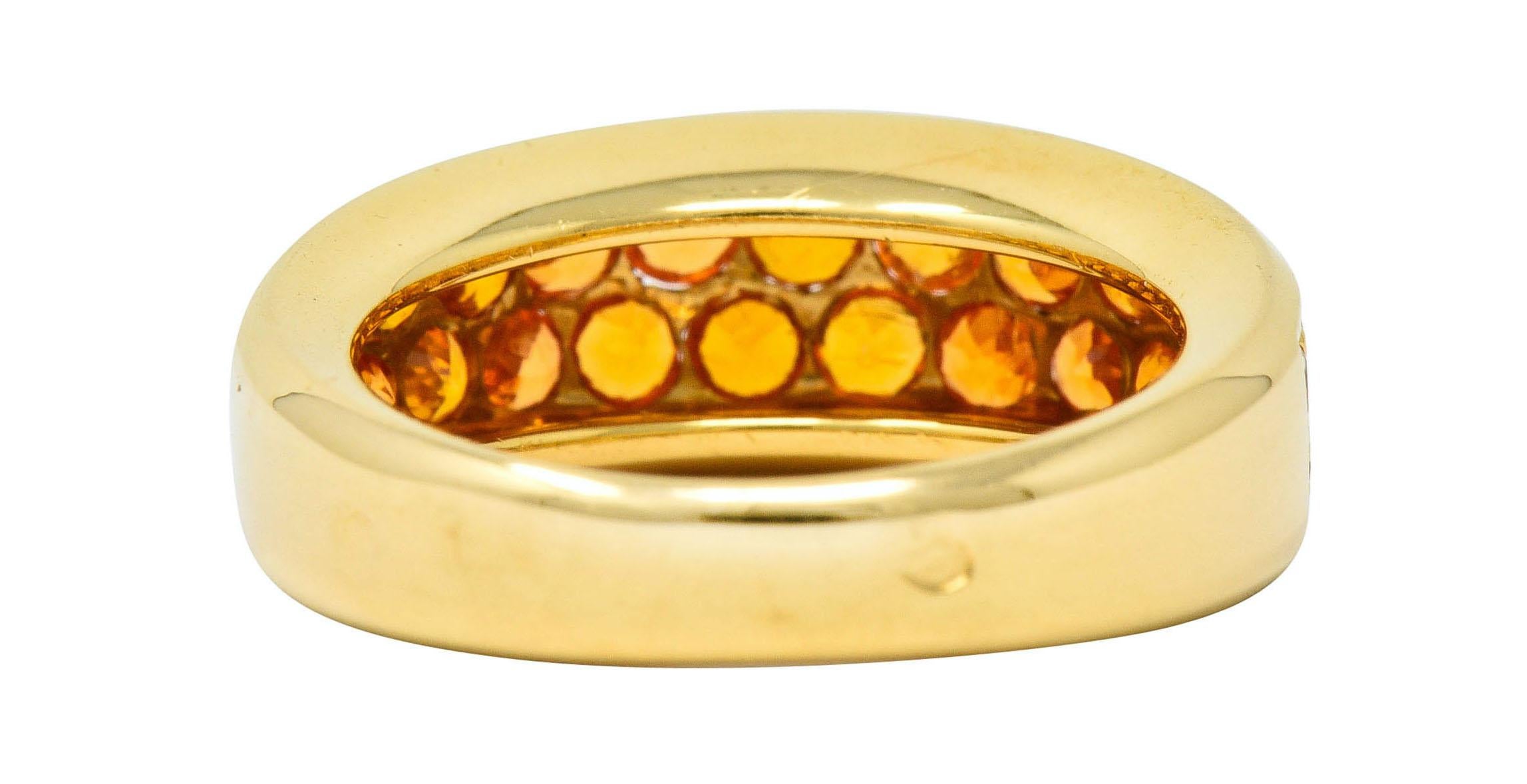 Round Cut Mauboussin Paris 1.95 Carat Orange Sapphire 18 Karat Gold Pave Band Ring