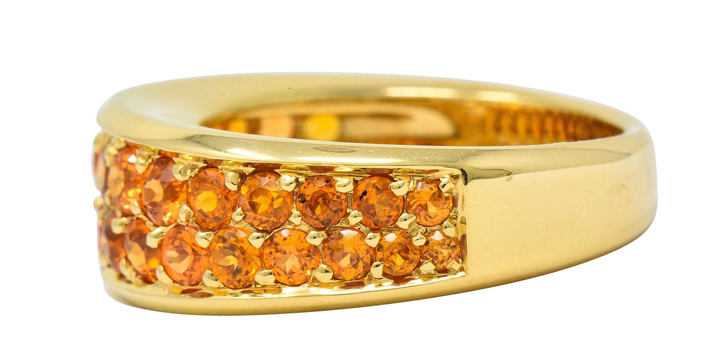Mauboussin Paris 1.95 Carat Orange Sapphire 18 Karat Gold Pave Band Ring In Excellent Condition In Philadelphia, PA