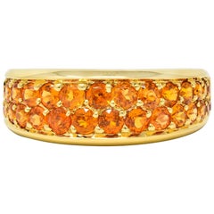 Mauboussin Paris 1.95 Carat Orange Sapphire 18 Karat Gold Pave Band Ring
