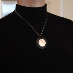 Mauboussin Paris 1950 Mido Skeleton Round Watch pendant Stainless 18kt And Onyx