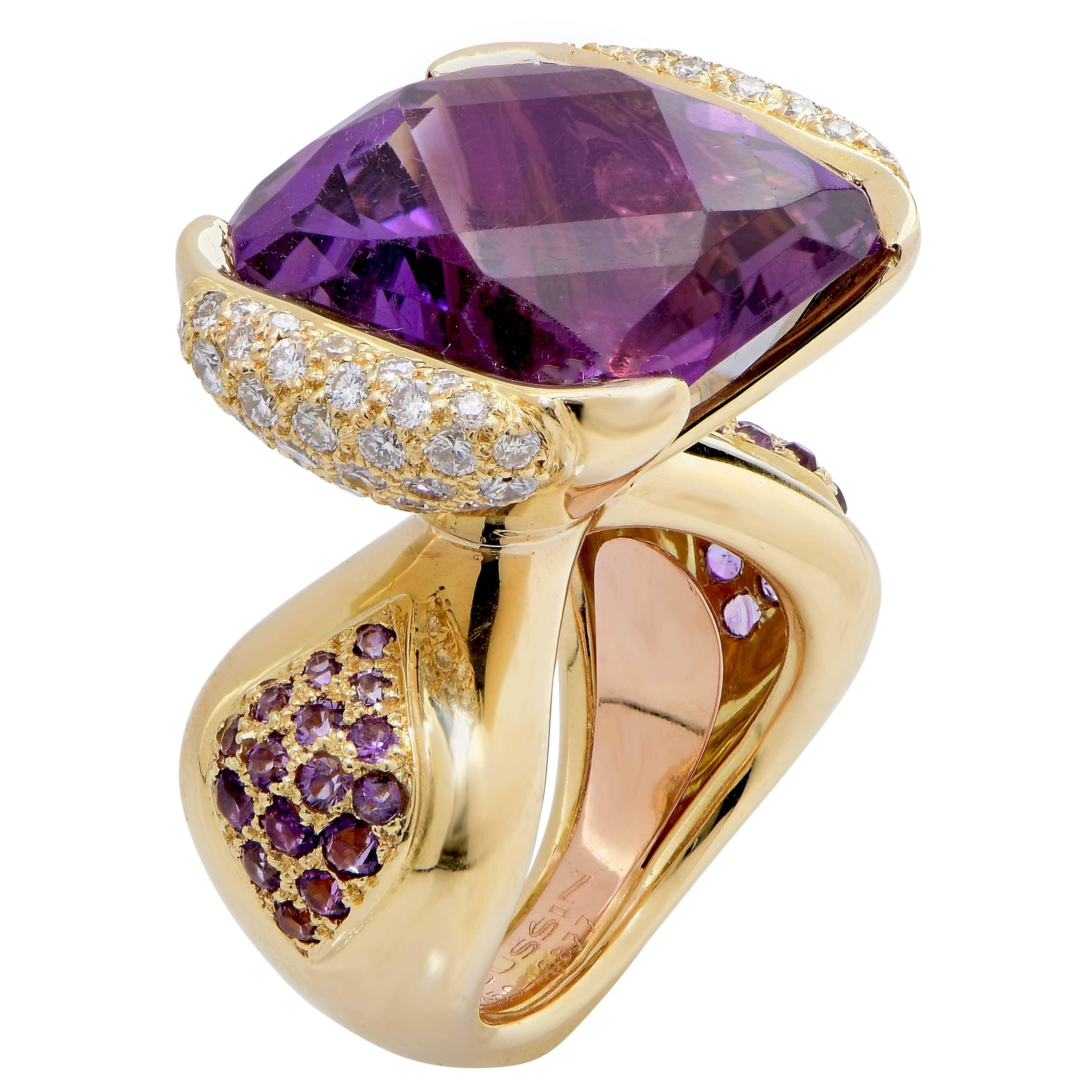 Mauboussin Paris 20 Carat Amethyst and Diamond Ring For Sale