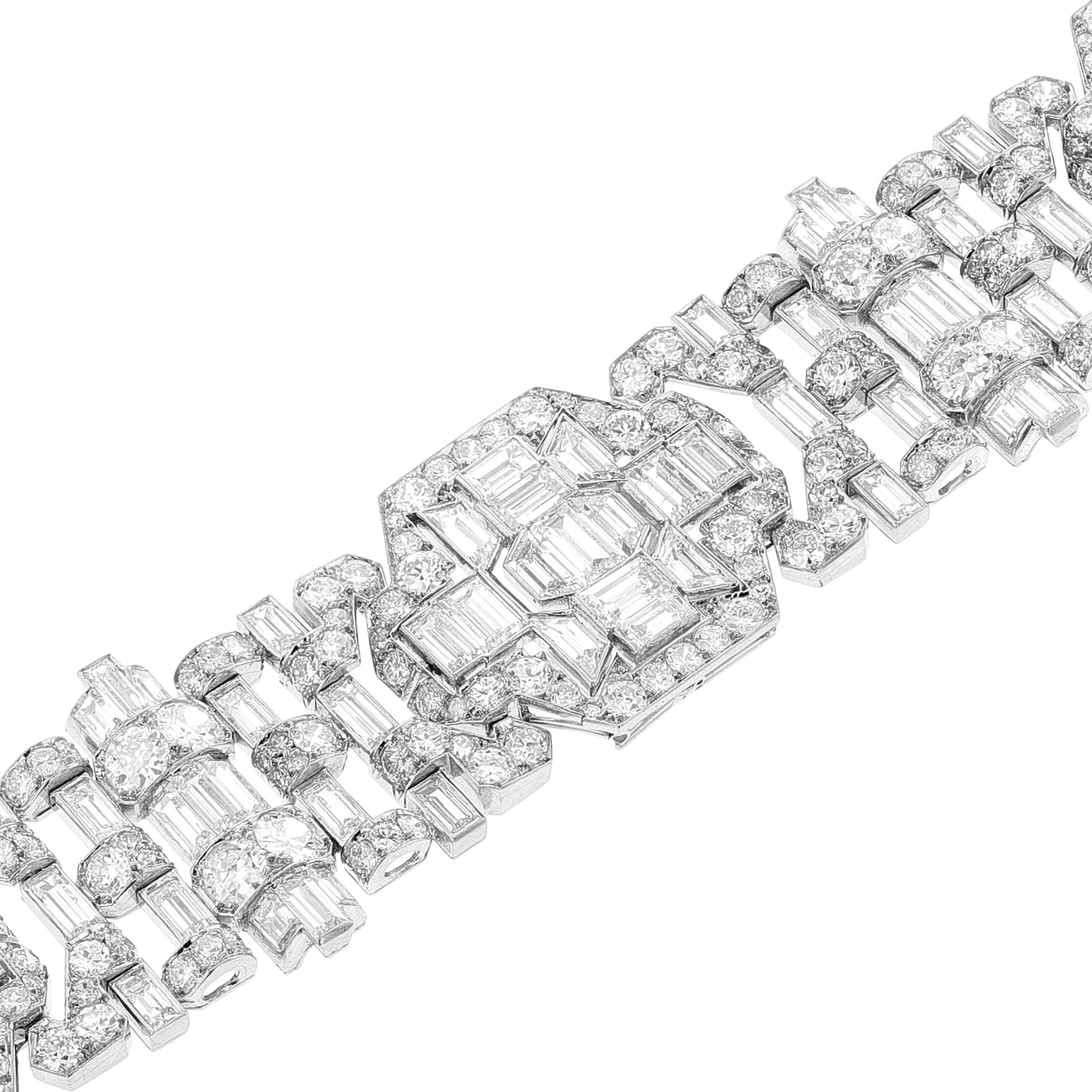 Mauboussin Paris Art Deco Diamant- und Platin-Armband (Gemischter Schliff) im Angebot