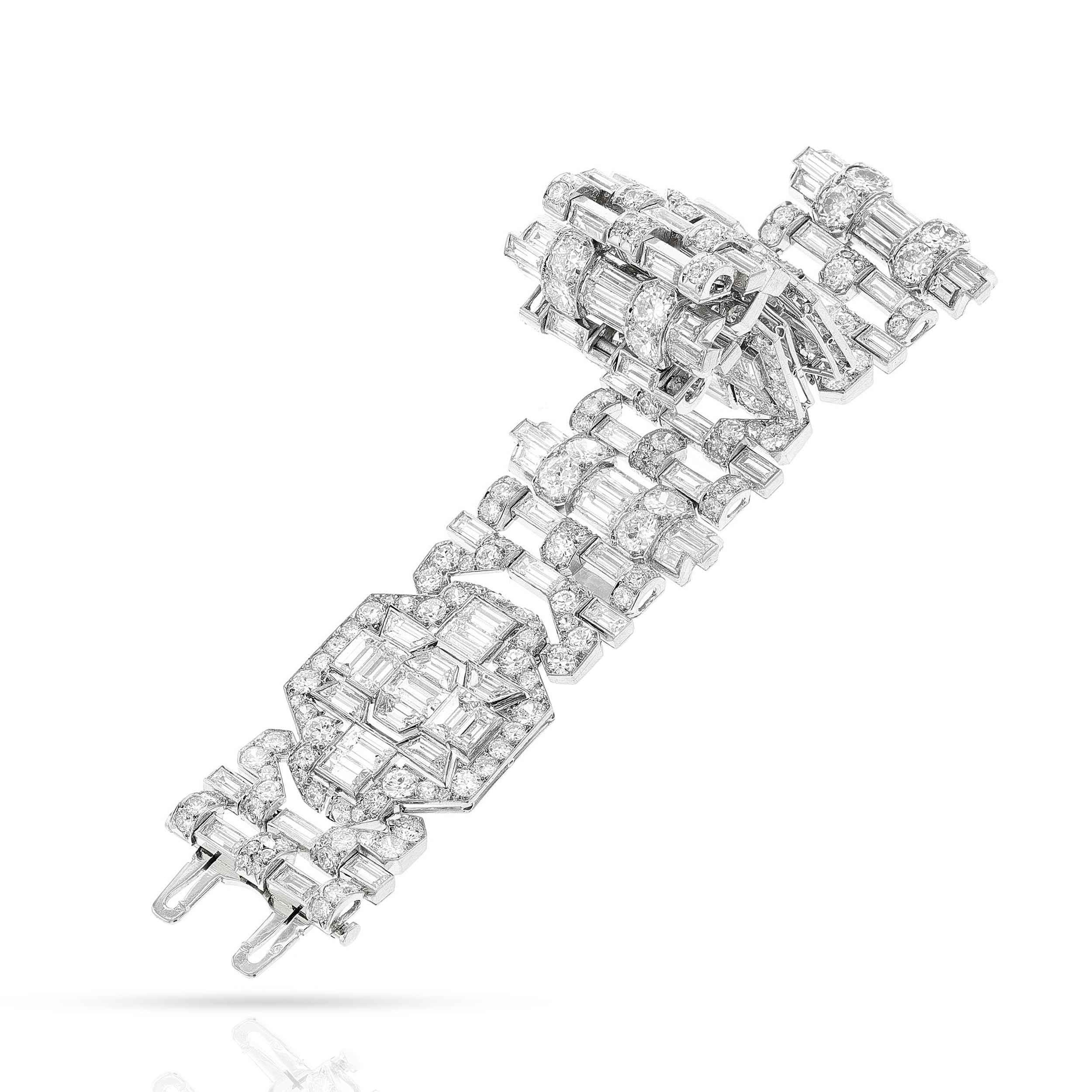 Mauboussin Paris Art Deco Diamond and Platinum Bracelet For Sale 1