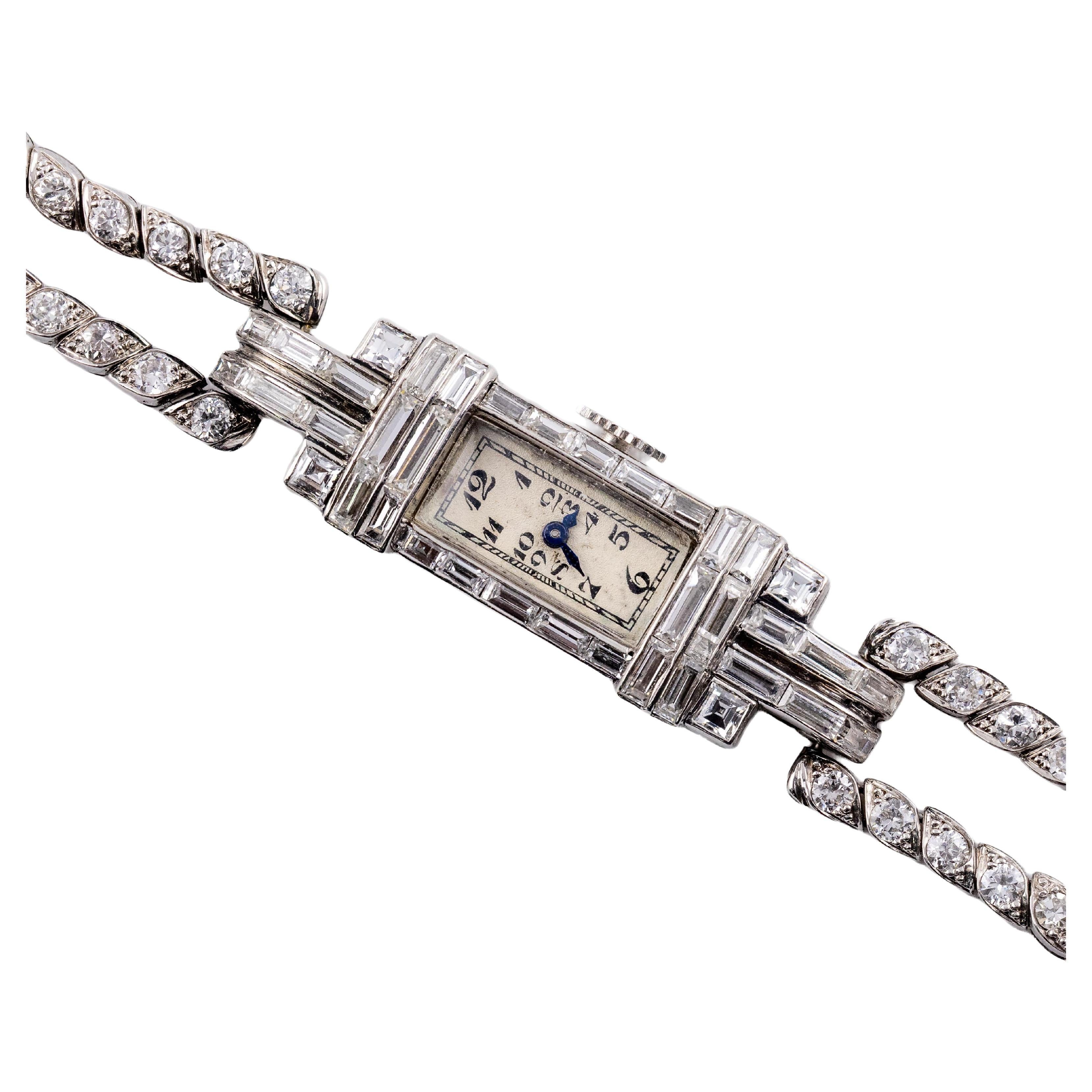 Mauboussin Paris Art Deco Platinum 
Diamond Ladies Wrist Watch C. 1920