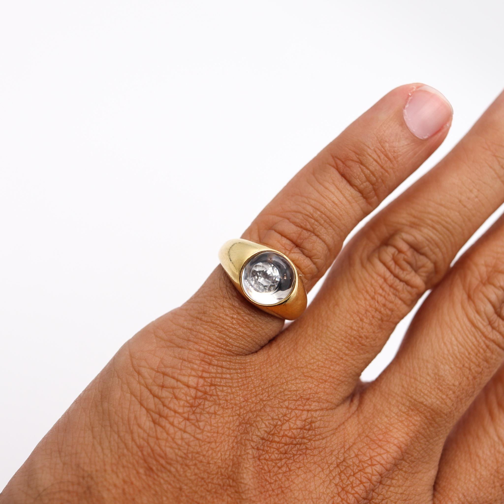 Cabochon Mauboussin Paris Bombe Orb Cocktail Ring 18kt Gold with 9.75 Ct Diamond & Quartz