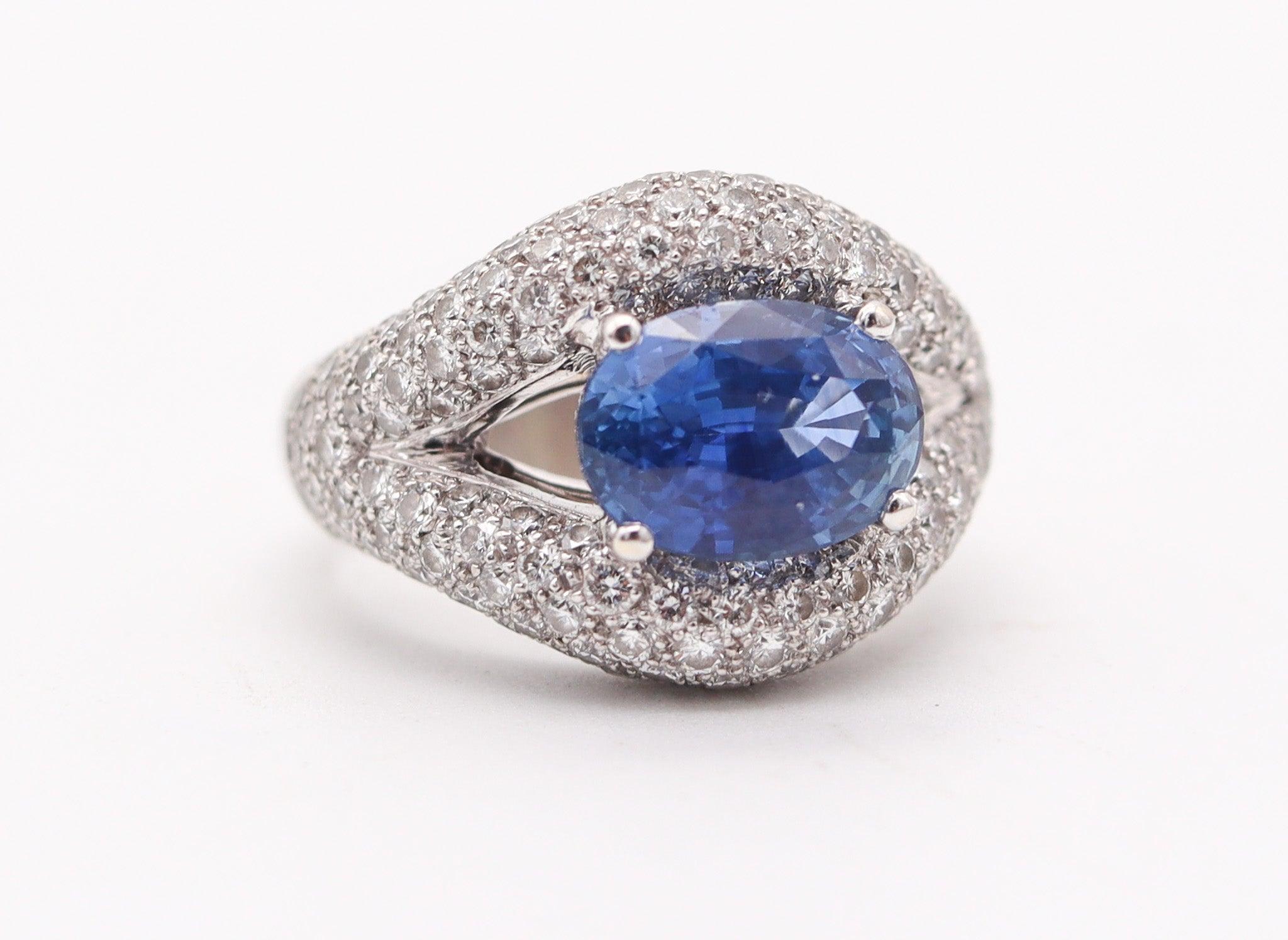 Oval Cut MAUBOUSSIN Paris Cocktail Ring In 18Kt Gold With 6.58 Ctw Sapphire & Diamonds For Sale