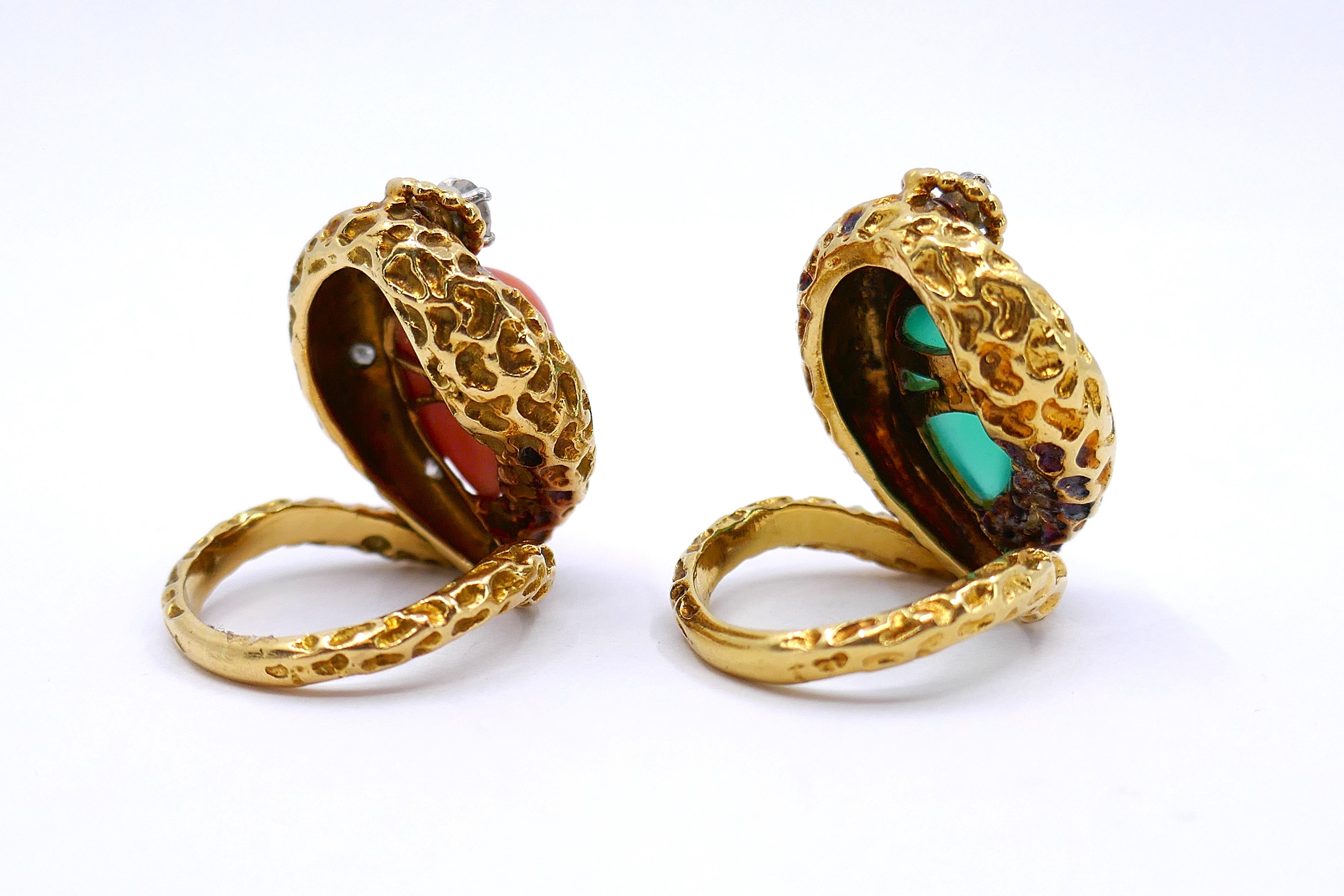 Women's Mauboussin Paris Coral & Chrysophrase Diamond 18k Gold Rings For Sale
