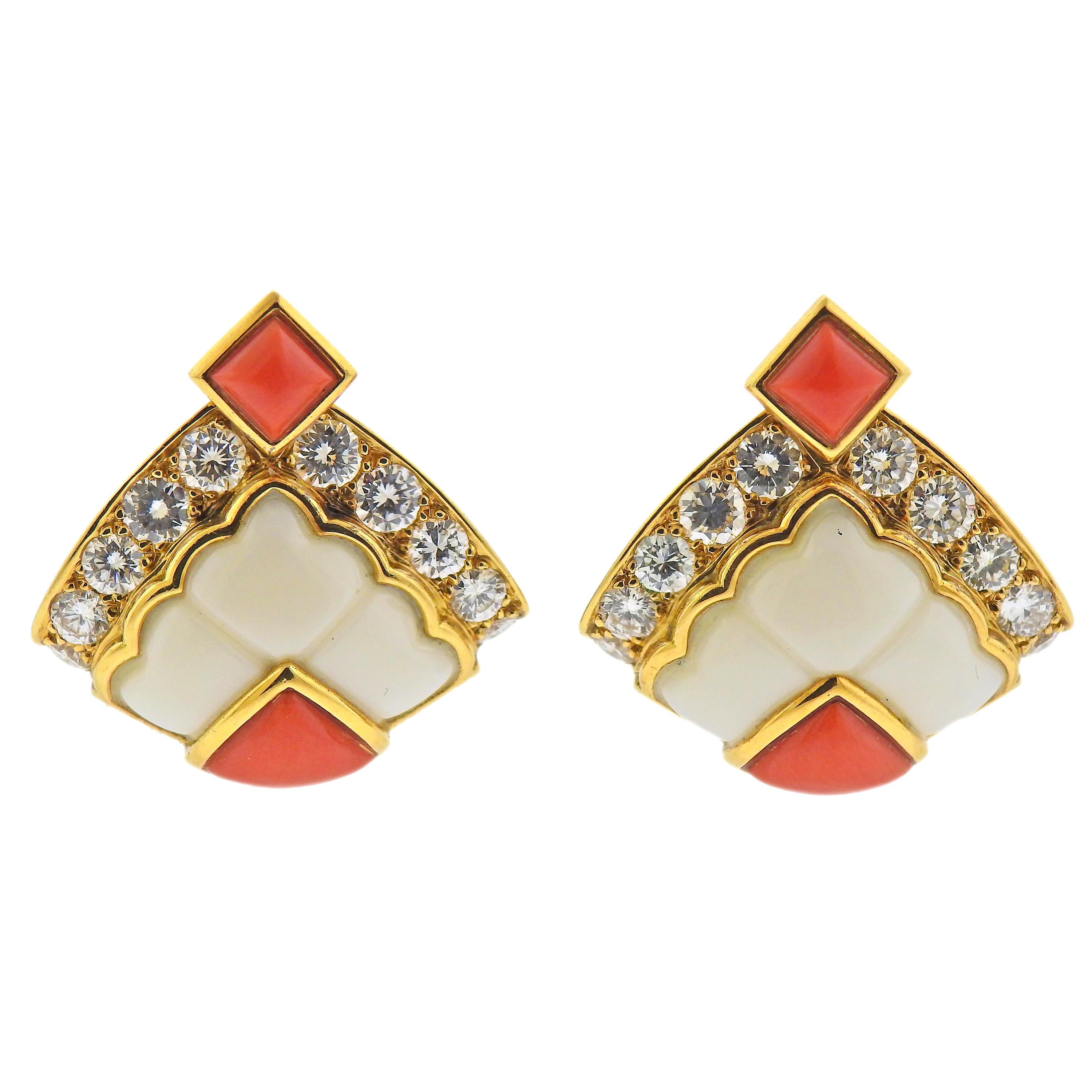 Mauboussin Paris Coral Diamond Gold Earrings For Sale