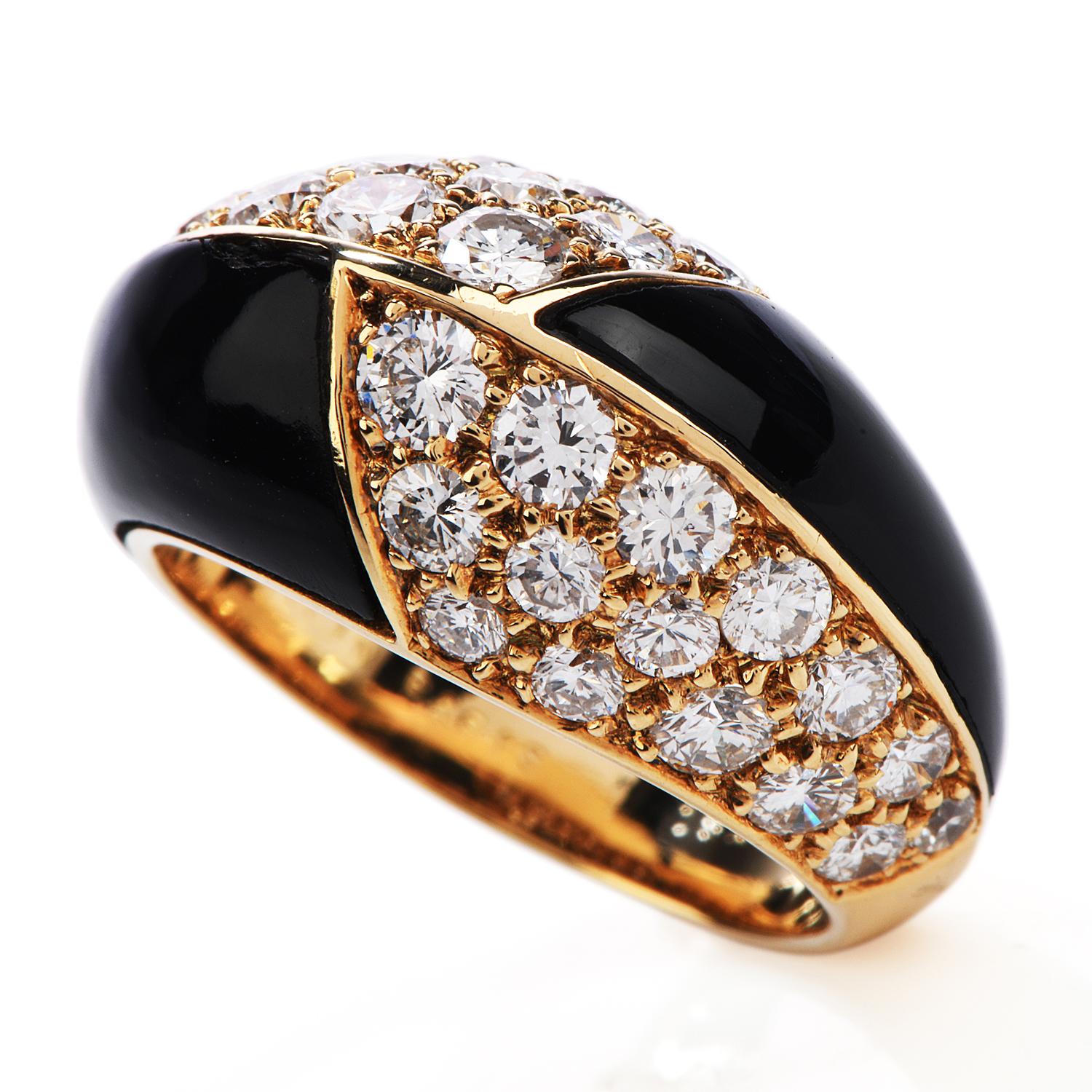 Mauboussin Paris Diamond Onyx 18 Karat Gold Cocktail Ring In Excellent Condition In Miami, FL