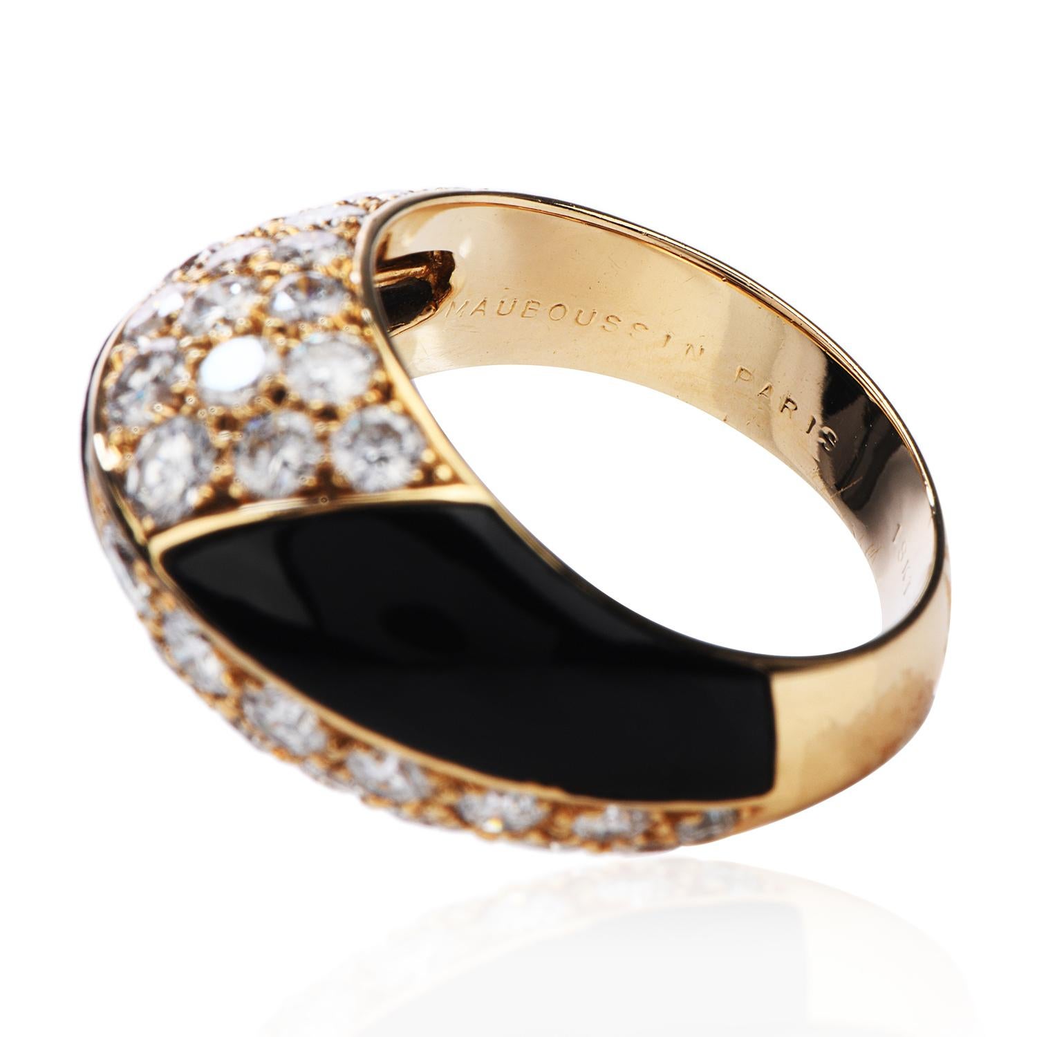 Women's Mauboussin Paris Diamond Onyx 18 Karat Gold Cocktail Ring