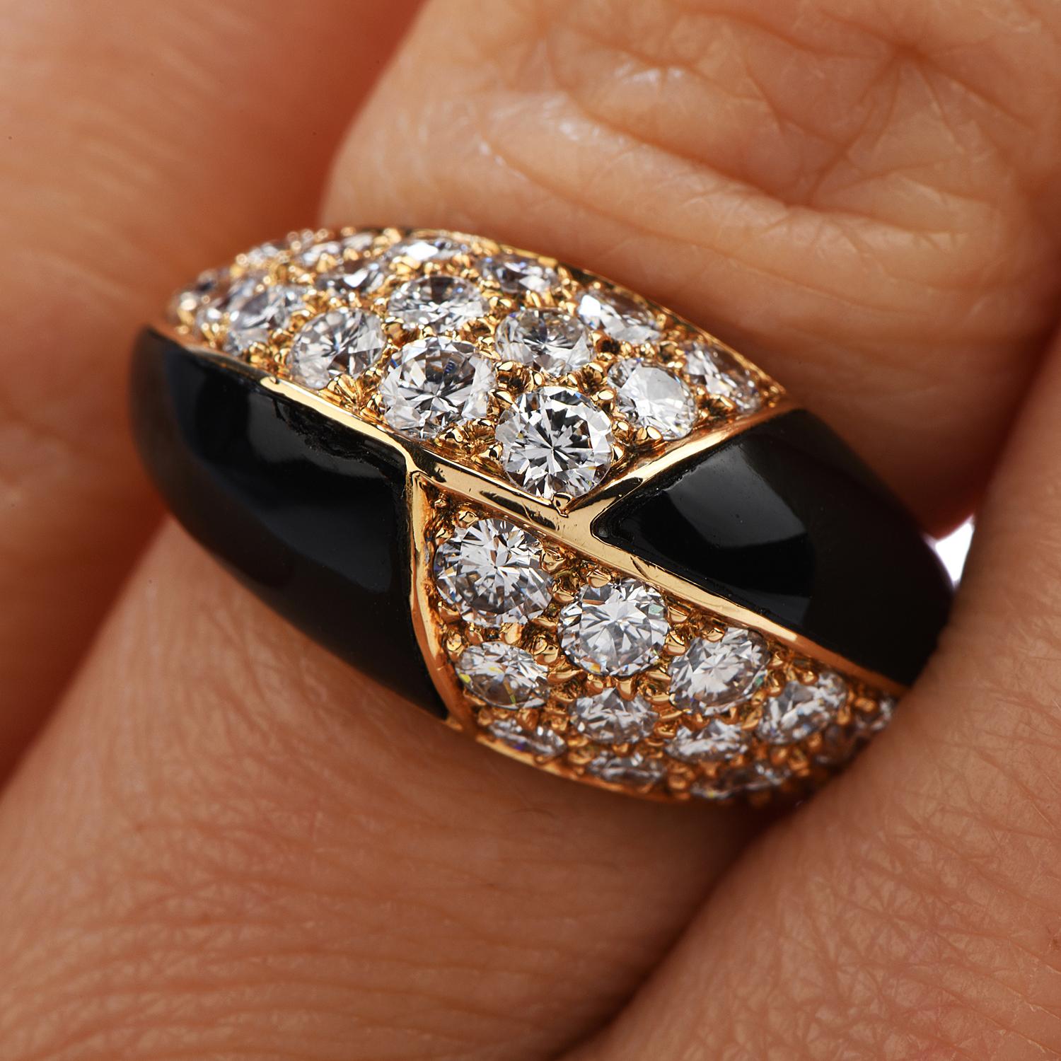 Mauboussin Paris Diamond Onyx 18 Karat Gold Cocktail Ring 1