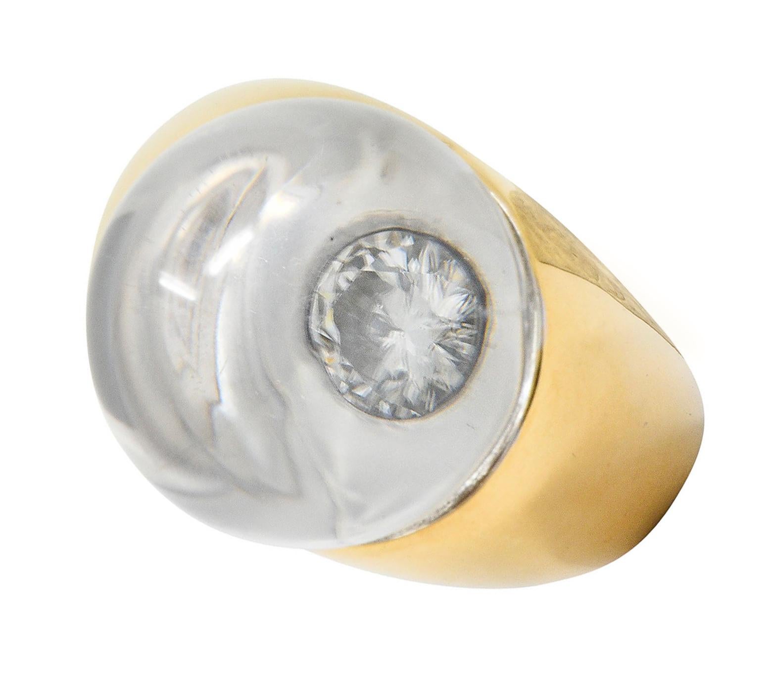 French Mauboussin Paris Diamond Rock Crystal 18 Karat Gold Orb Ring 7