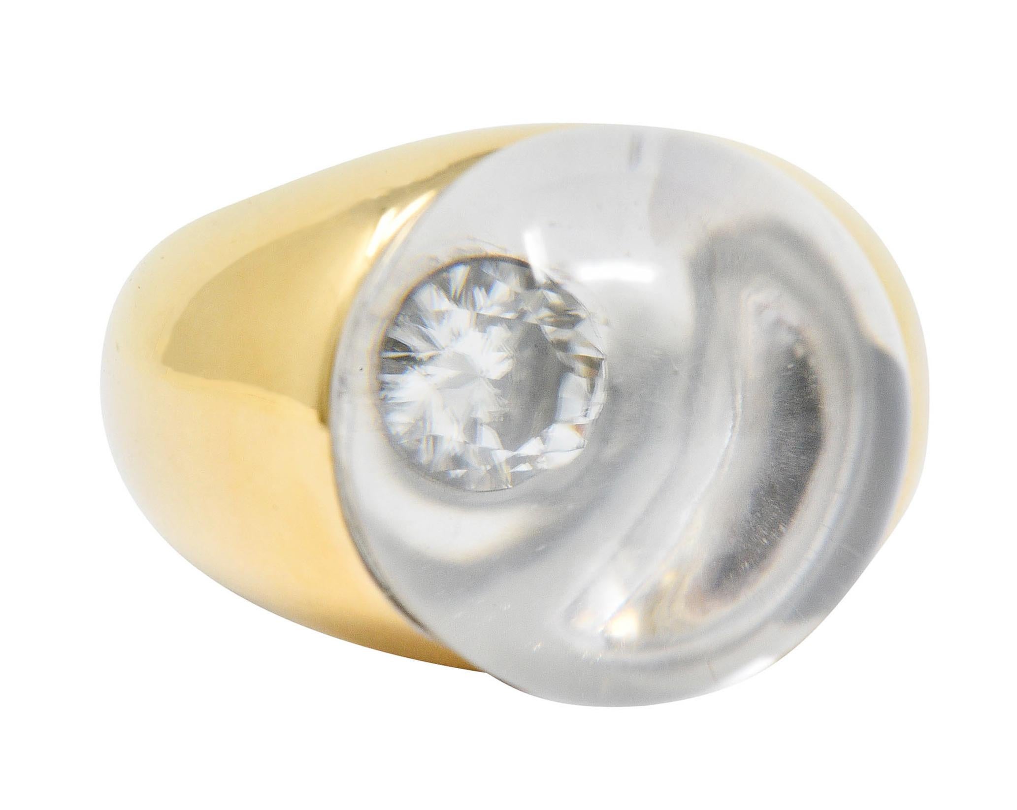 Round Cut French Mauboussin Paris Diamond Rock Crystal 18 Karat Gold Orb Ring