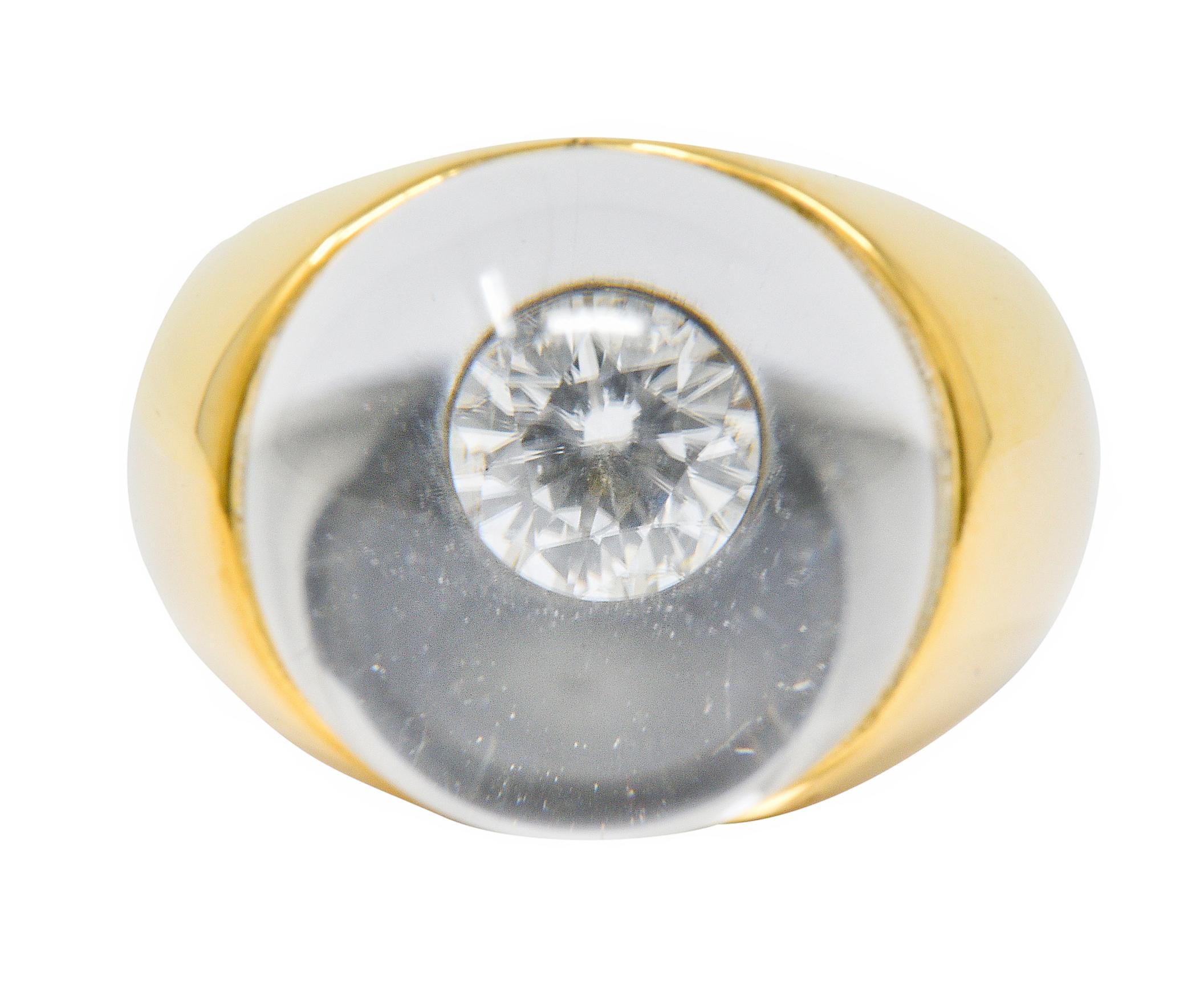 Women's or Men's Mauboussin Paris Diamond Rock Crystal 18 Karat Gold Orb Ring