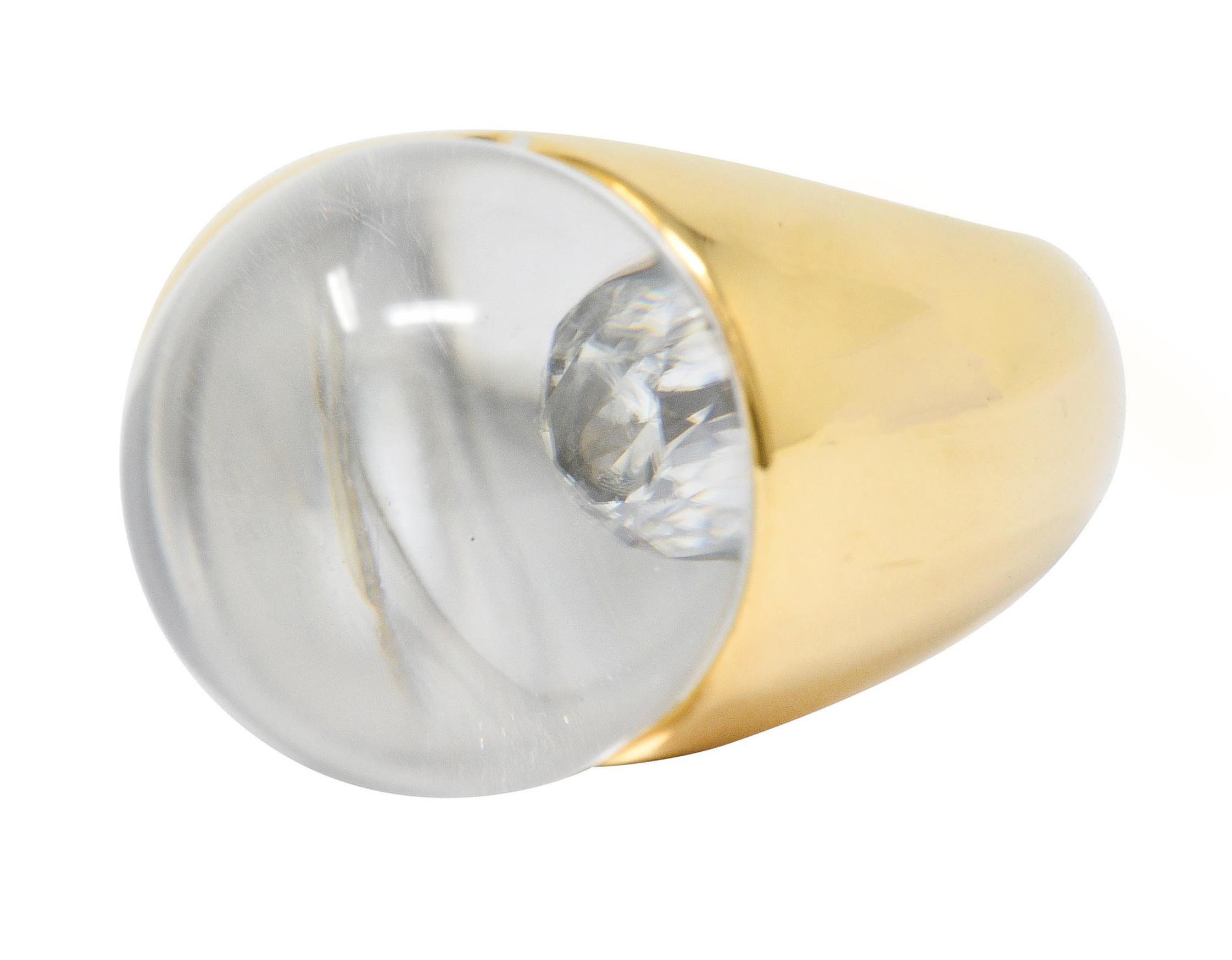 Women's or Men's Mauboussin Paris Diamond Rock Crystal 18 Karat Gold Orb Ring