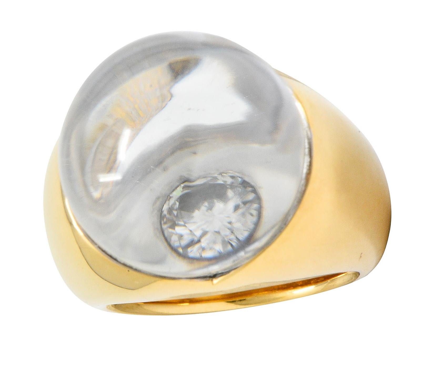 French Mauboussin Paris Diamond Rock Crystal 18 Karat Gold Orb Ring 2