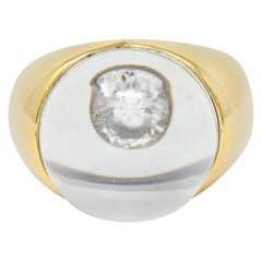 Retro Mauboussin Paris Diamond Rock Crystal 18 Karat Gold Orb Ring