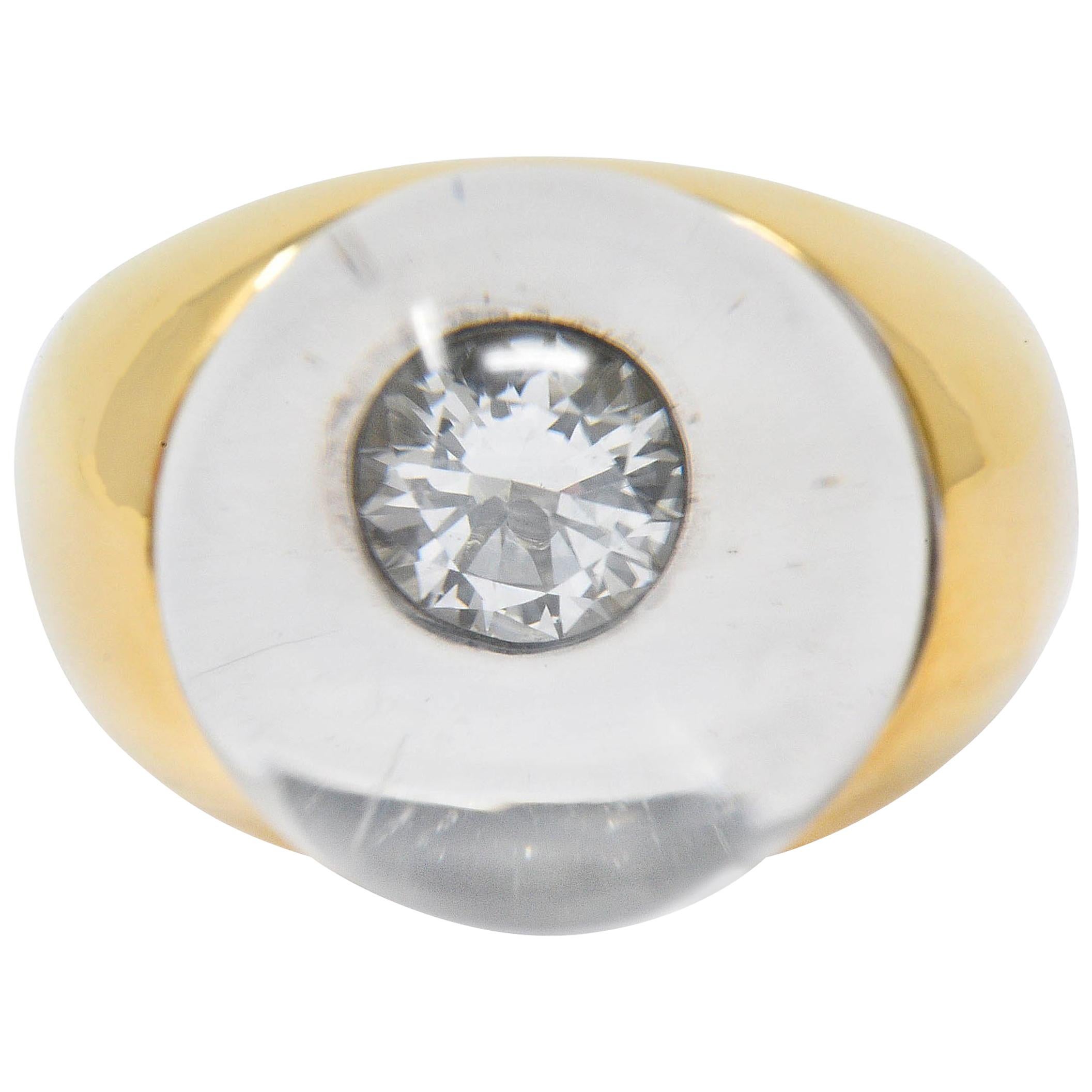 French Mauboussin Paris Diamond Rock Crystal 18 Karat Gold Orb Ring